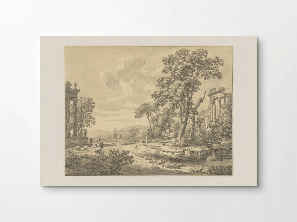 Italiaans landschap met ruïnes - Johann Heinrich Müntz - Poster