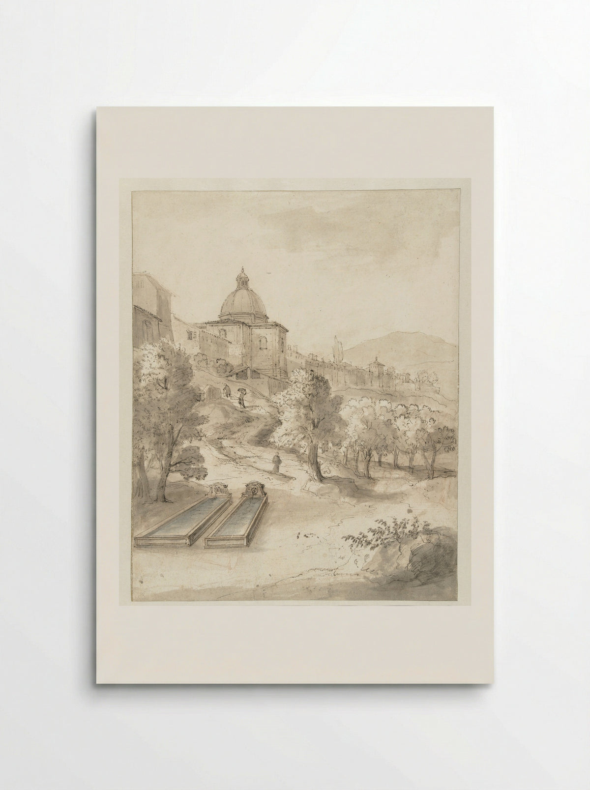 Italian Hill Town with Fountains - Caspar van Wittel - Poster