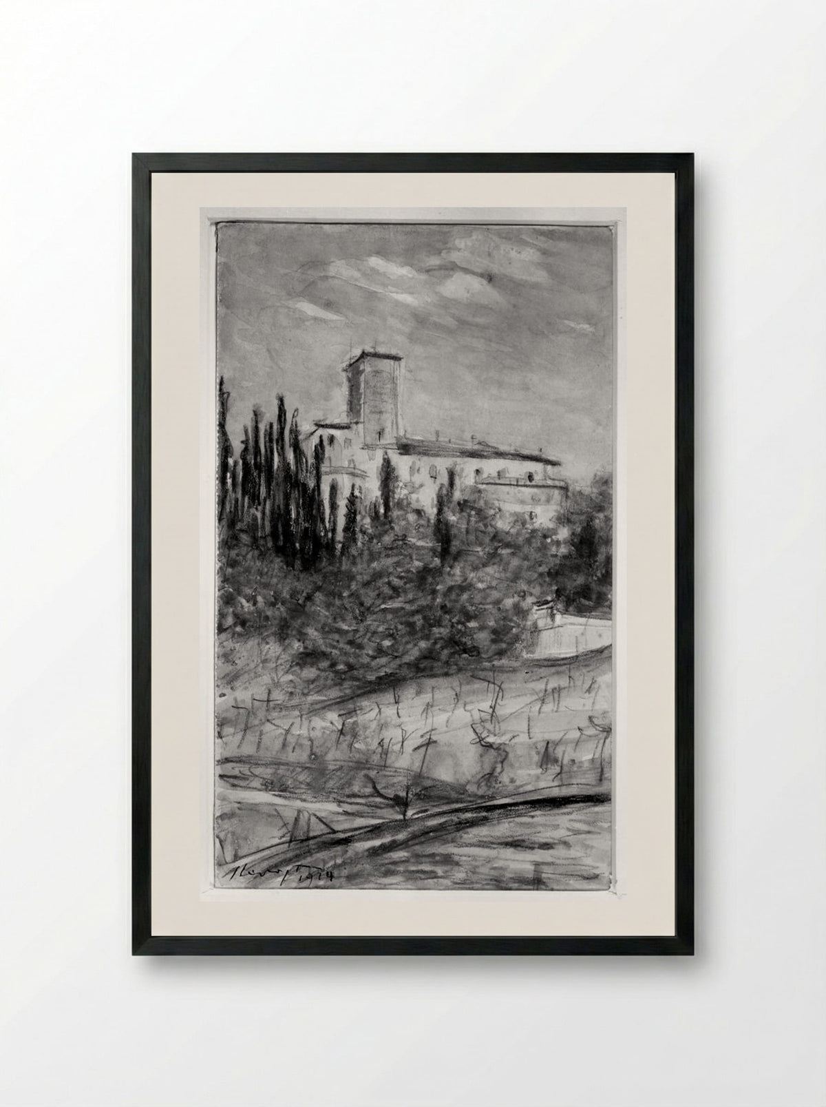 Italian Landscape (Study of a Villa) - Max Slevogt - Framed Print Black