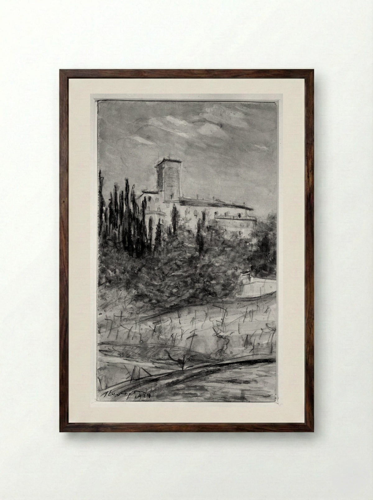 Italian Landscape (Study of a Villa) - Max Slevogt - Framed Print Dark Wood