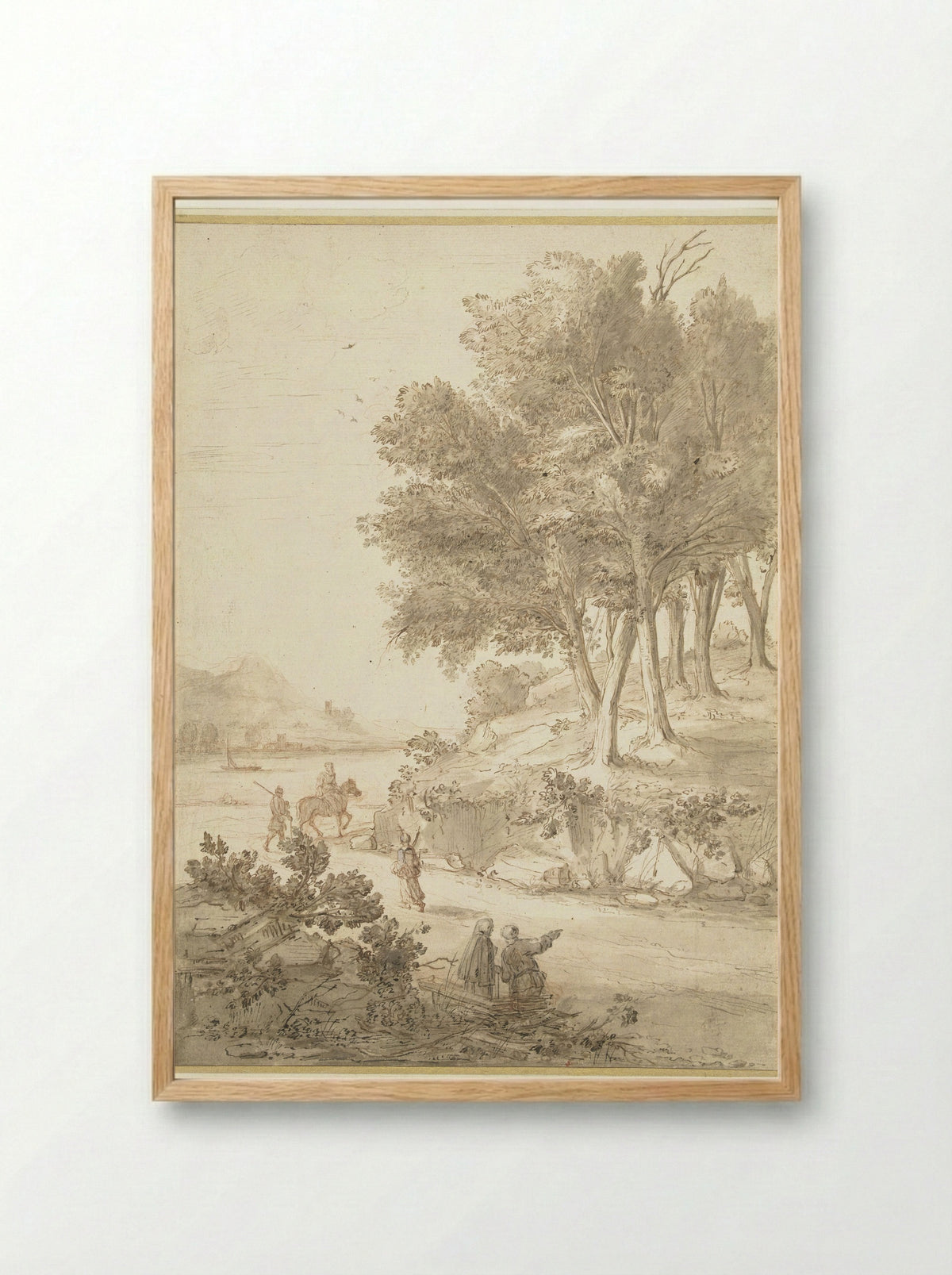 Italian Landscape with Figures on a Road and a River - Caspar van Wittel - Framed Print Wood