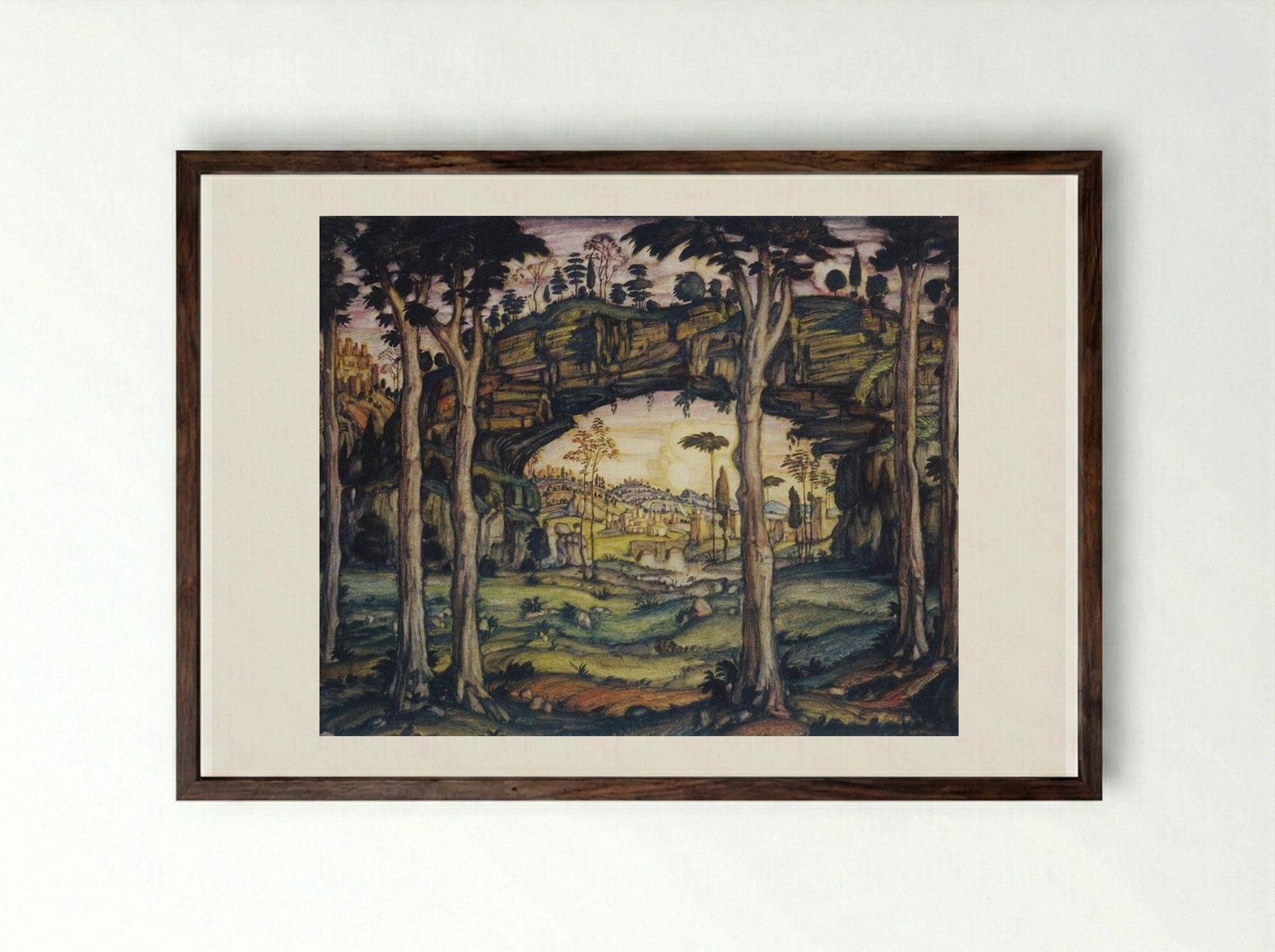 Italian Landscape - Konstantin Bogaevsky - Framed Print Dark Wood