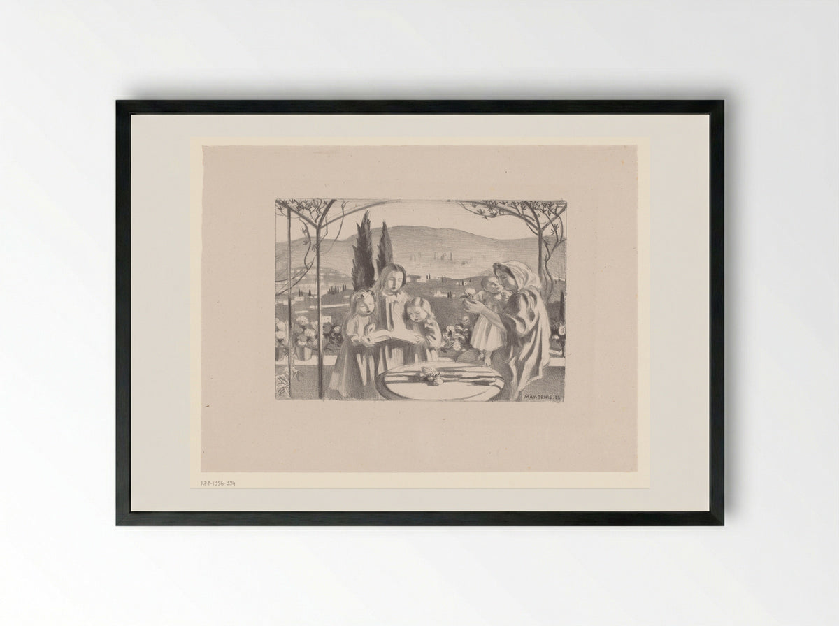 Italian Scene with Mother and Child and Three Singing Girls - Maurice Denis - Framed Print Black