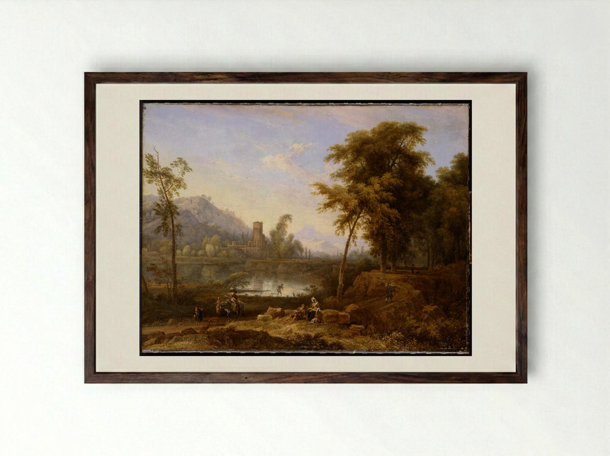 Italianate Landscape with Broken Tree - Nicolaes Piemont - Framed Print Dark Wood