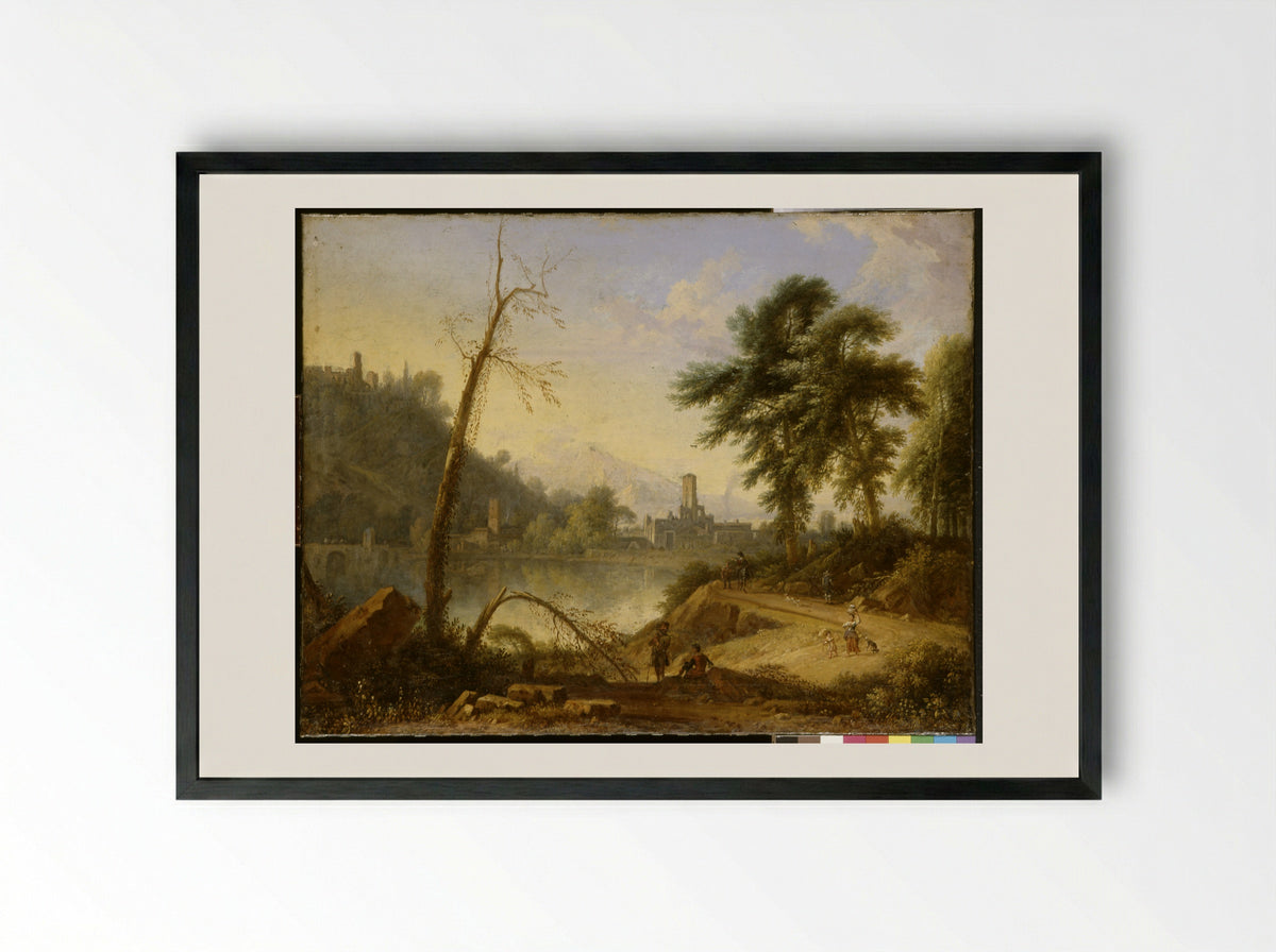 Italianate Landscape with Muleteer - Nicolaes Piemont - Framed Print Black