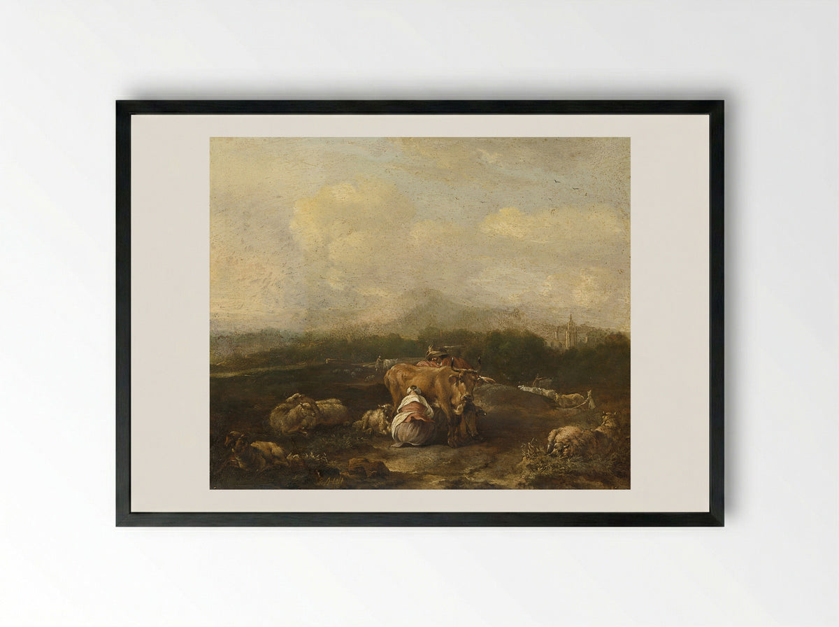 Italianate Scene with Cattle - Nicolaes van Helt Stockade - Framed Print Black