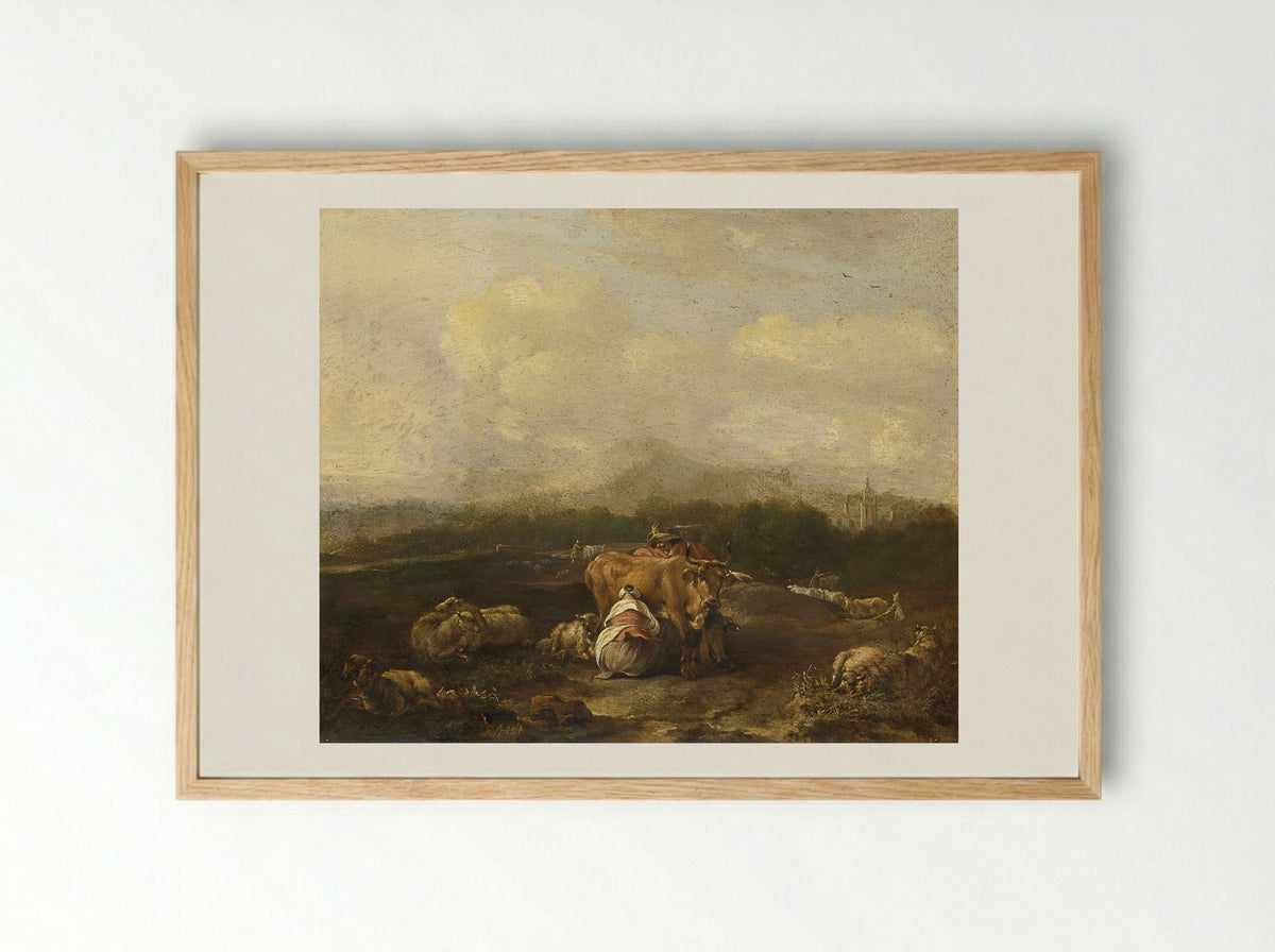 Italianate Scene with Cattle - Nicolaes van Helt Stockade - Framed Print Wood