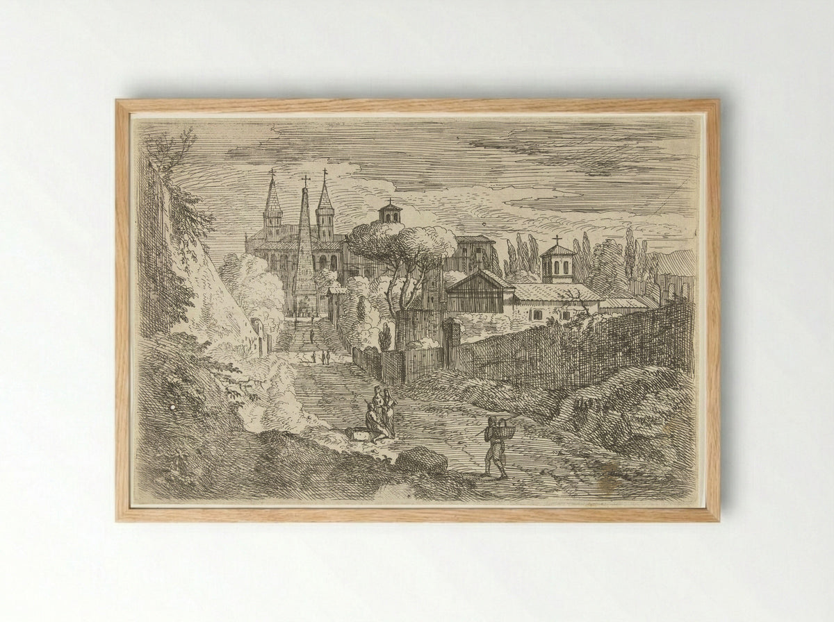 Italianate View with Travellers near City Walls - Jan Frans van Bloemen - Framed Print Wood
