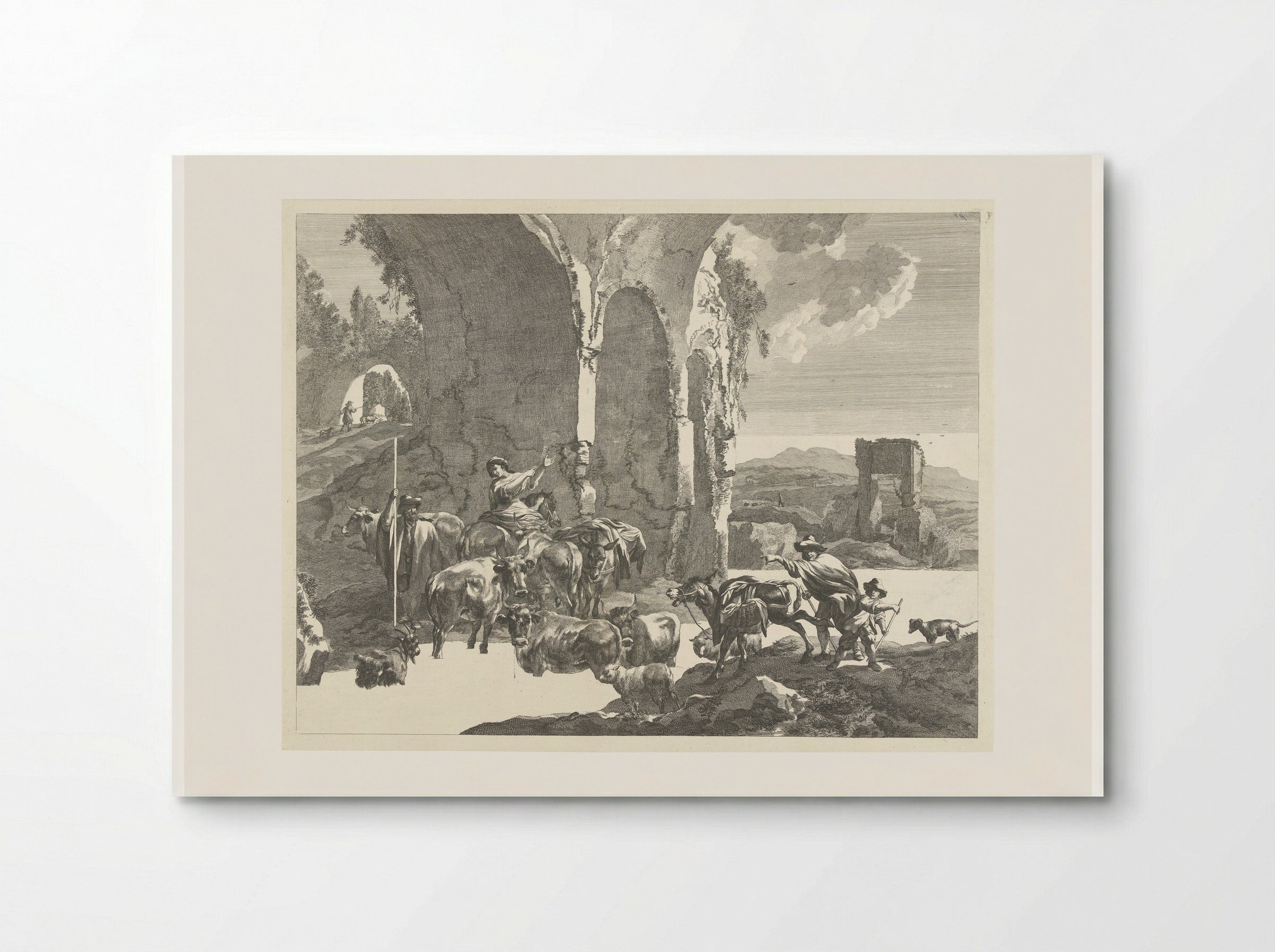 Italianiserend landschap met herders en vee - Abraham Delfos - Poster