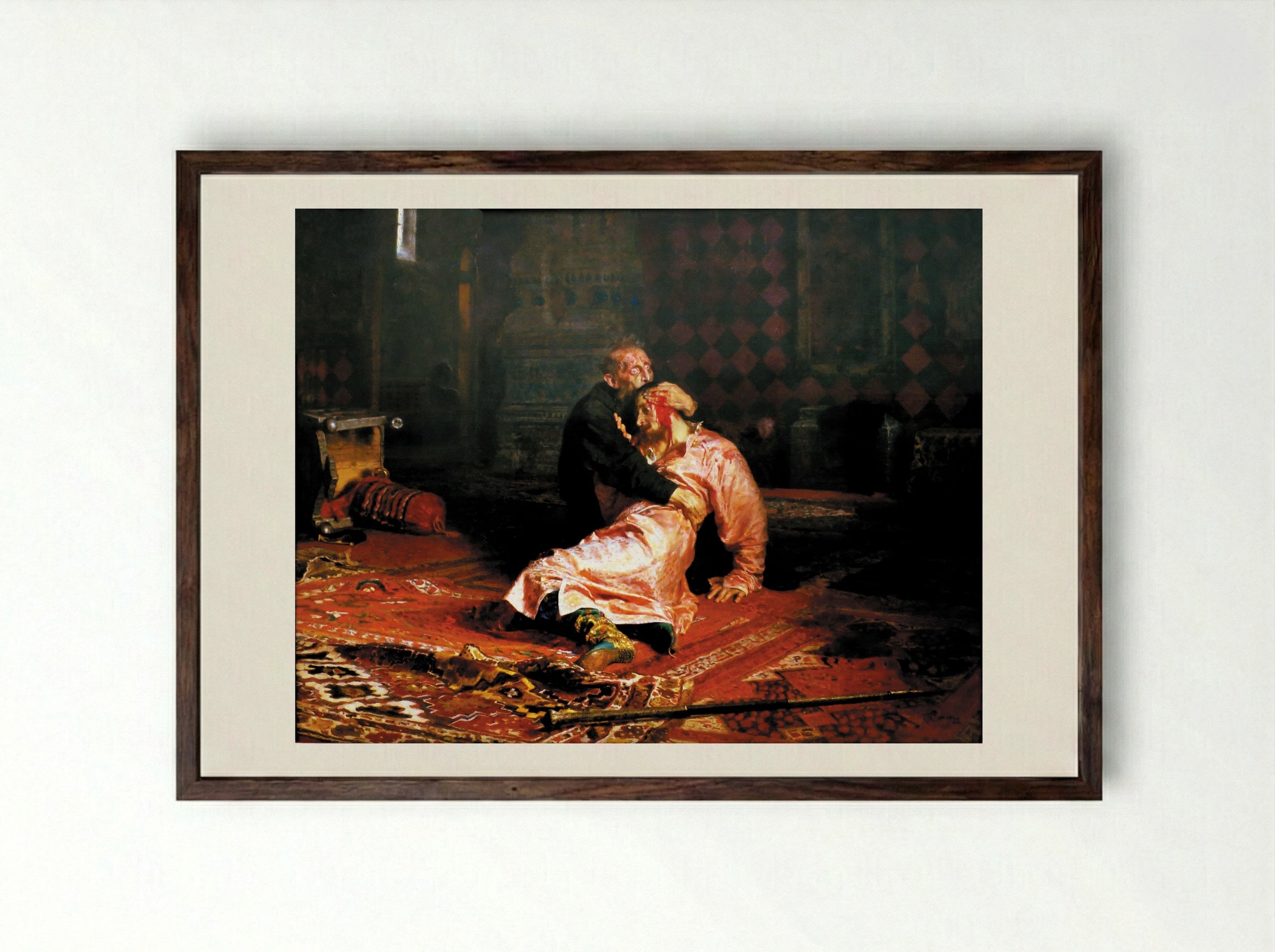 Ivan the Terrible and His Son Ivan on November 16, 1581 - Ilya Repin - Framed Print Dark Wood