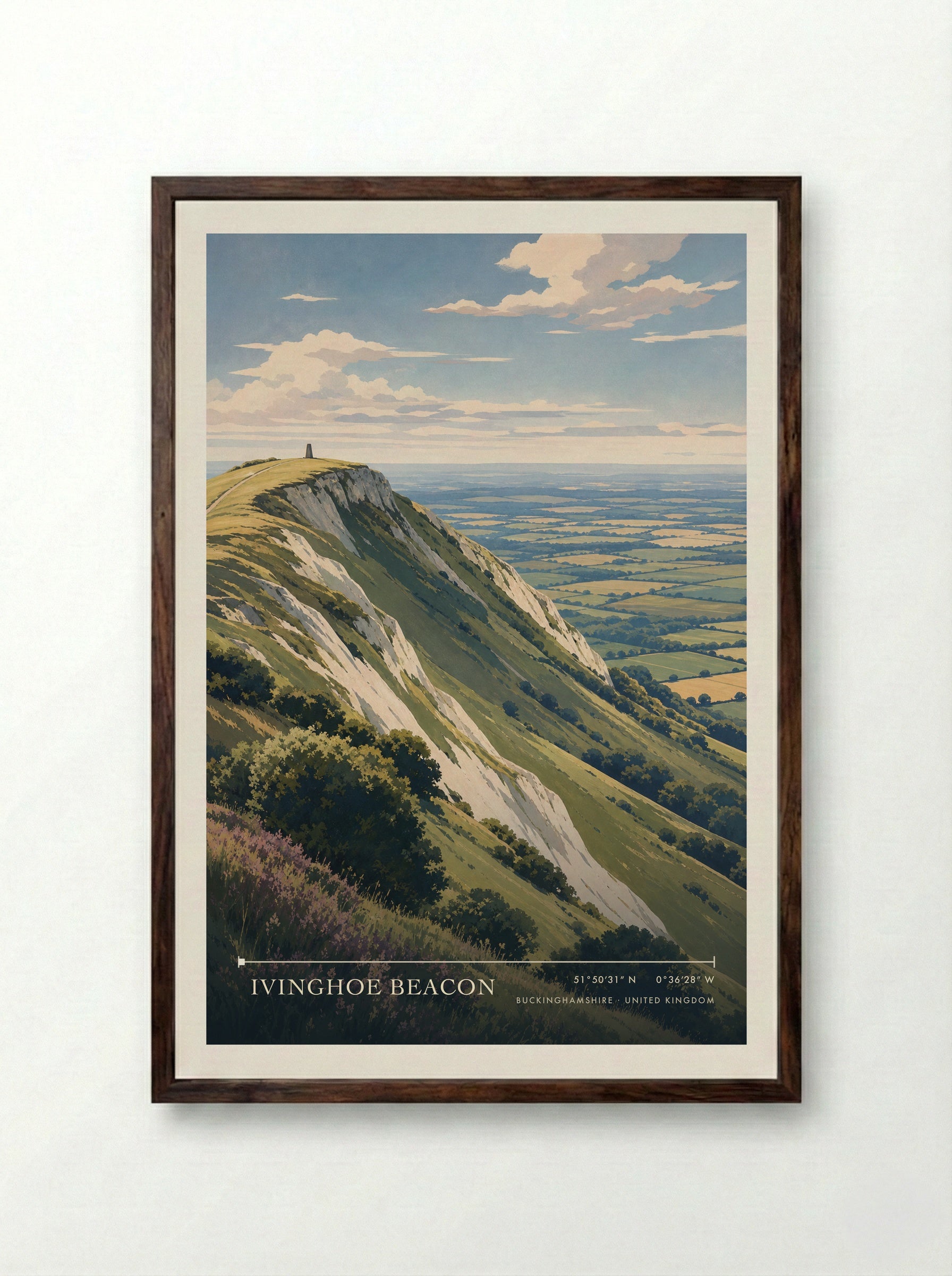 Ivinghoe Beacon Buckinghamshire United Kingdom Travel Poster - Framed Print Dark Wood