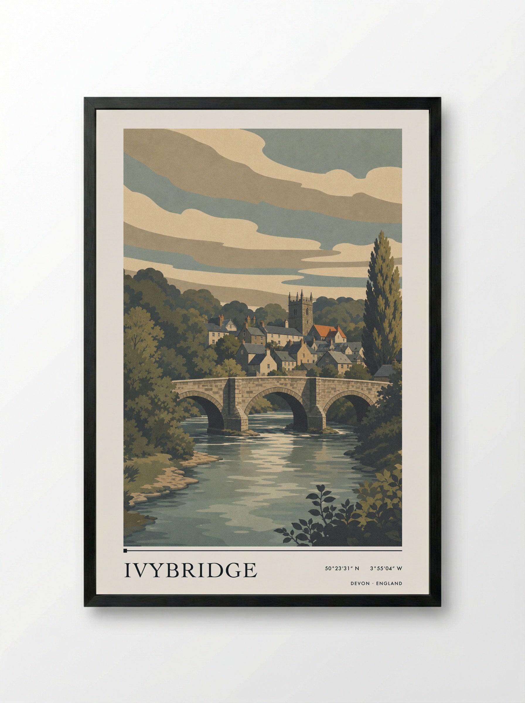 Ivybridge Devon England Travel Poster - Framed Print Black