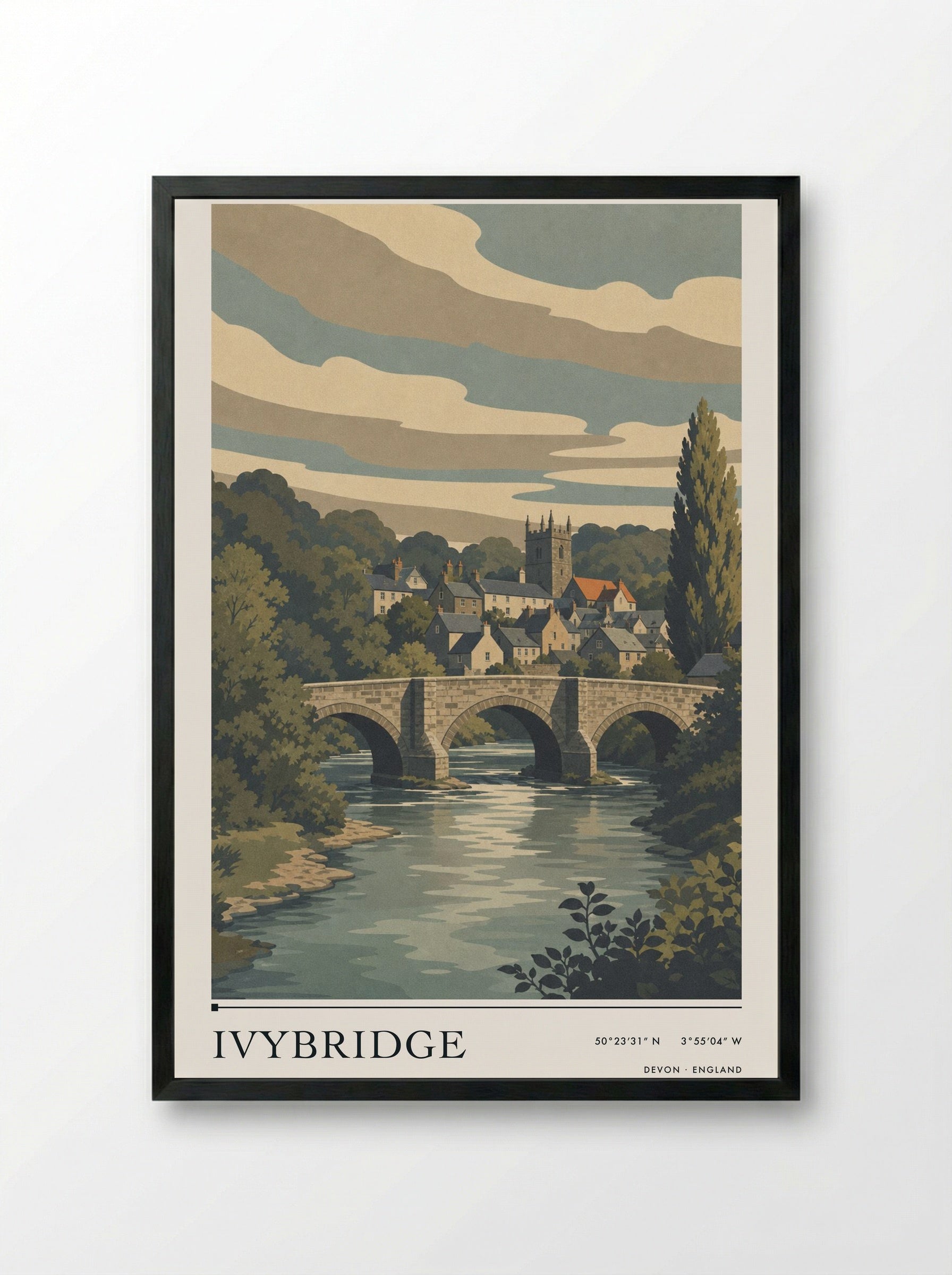 Ivybridge Devon England Travel Poster - Framed Print Black