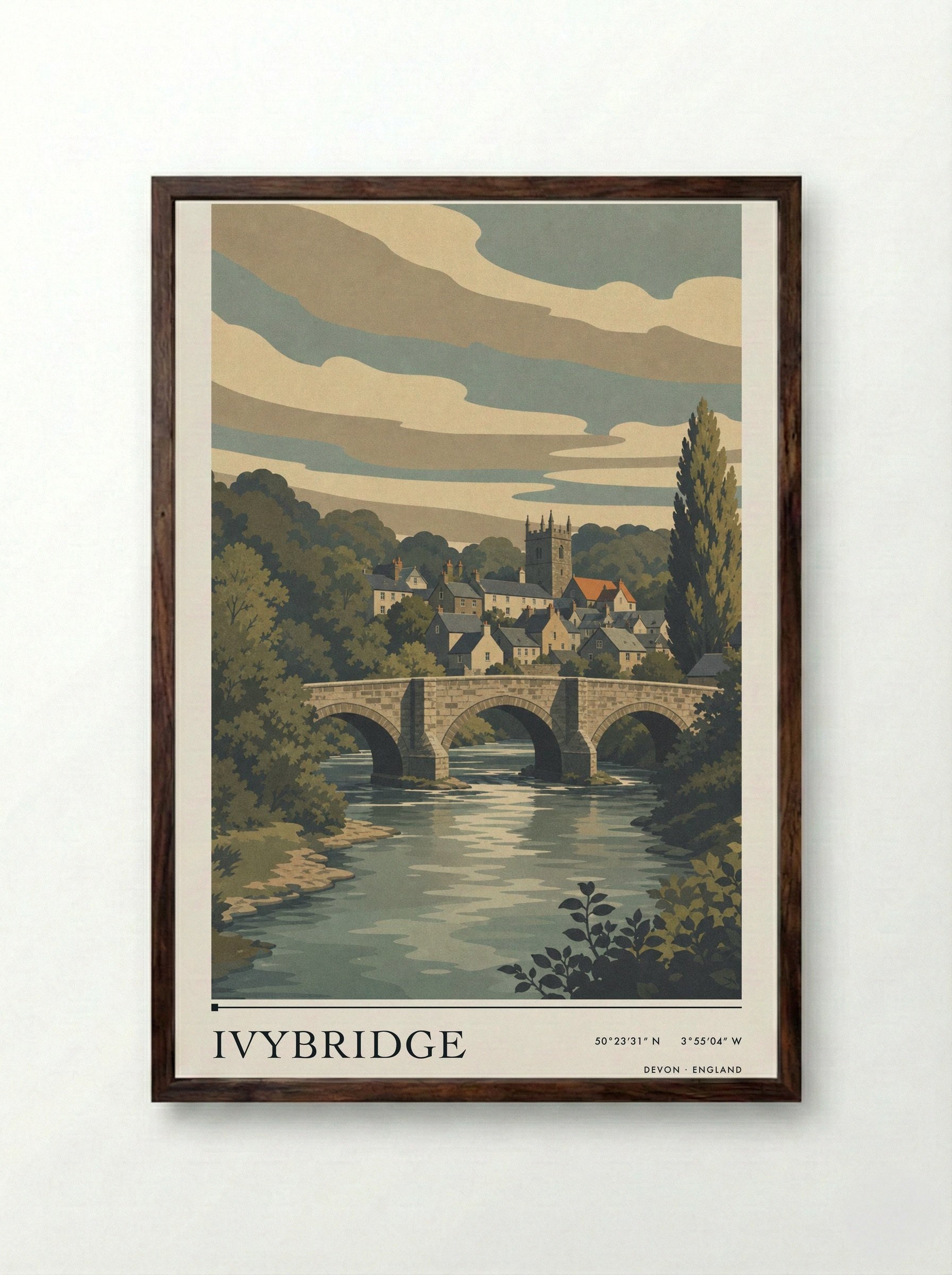 Ivybridge Devon England Travel Poster - Framed Print Dark Wood