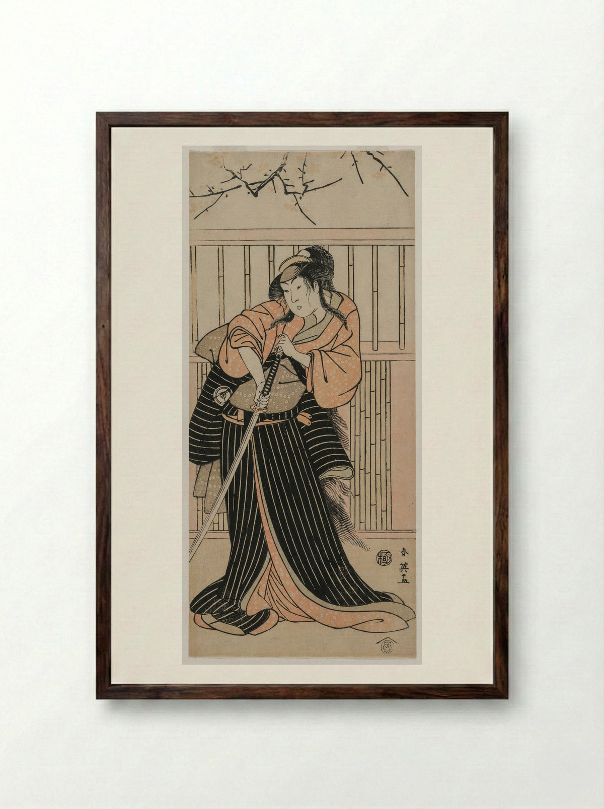 Iwai Hanshirō IV as a Woman with a Sword - Katsukawa Shunei - Framed Print Dark Wood