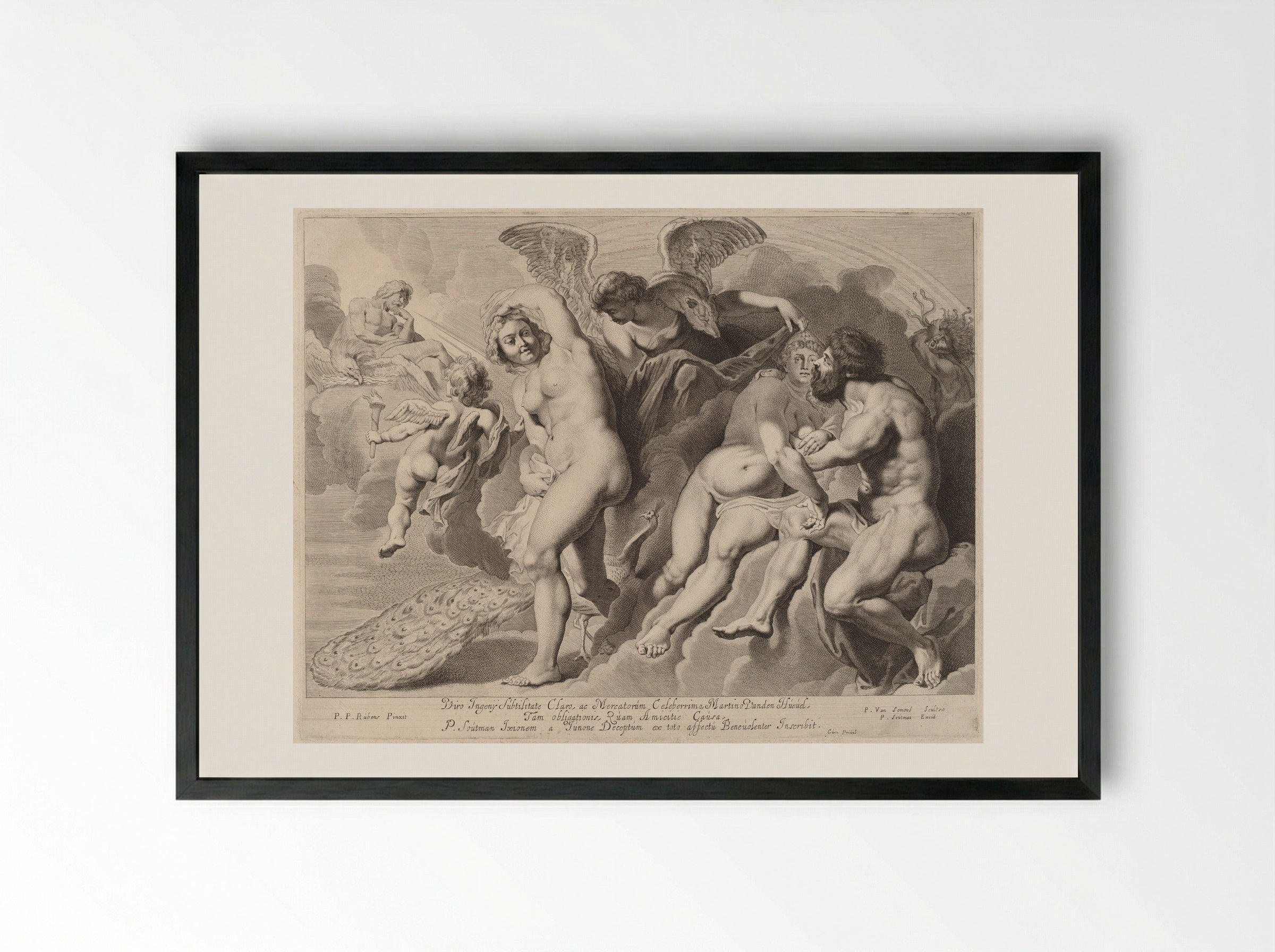 Ixion Deceived by Juno and Jupiter - Pieter van Sompel - Framed Print Black