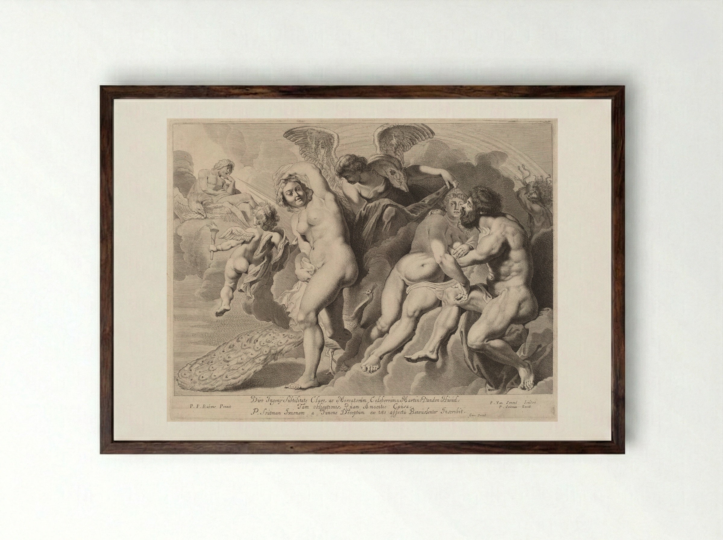 Ixion Deceived by Juno and Jupiter - Pieter van Sompel - Framed Print Dark Wood