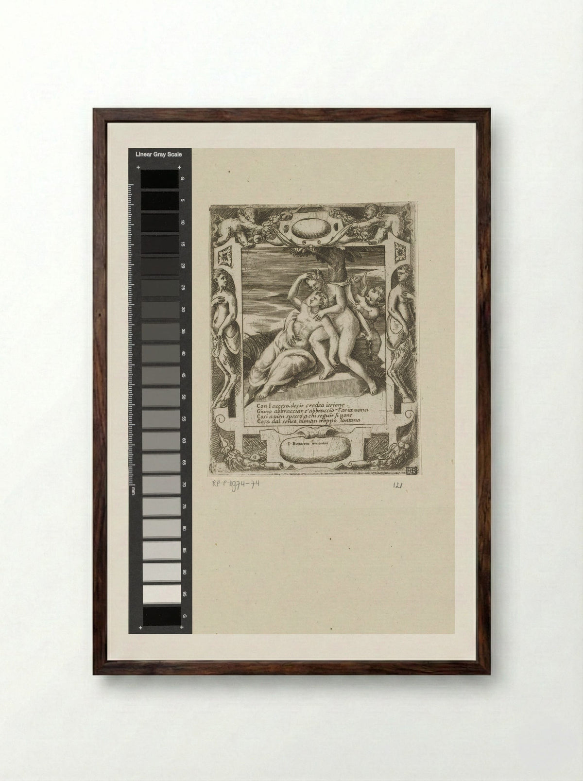 Ixion Embracing a Cloud - Giulio Bonasone - Framed Print Dark Wood