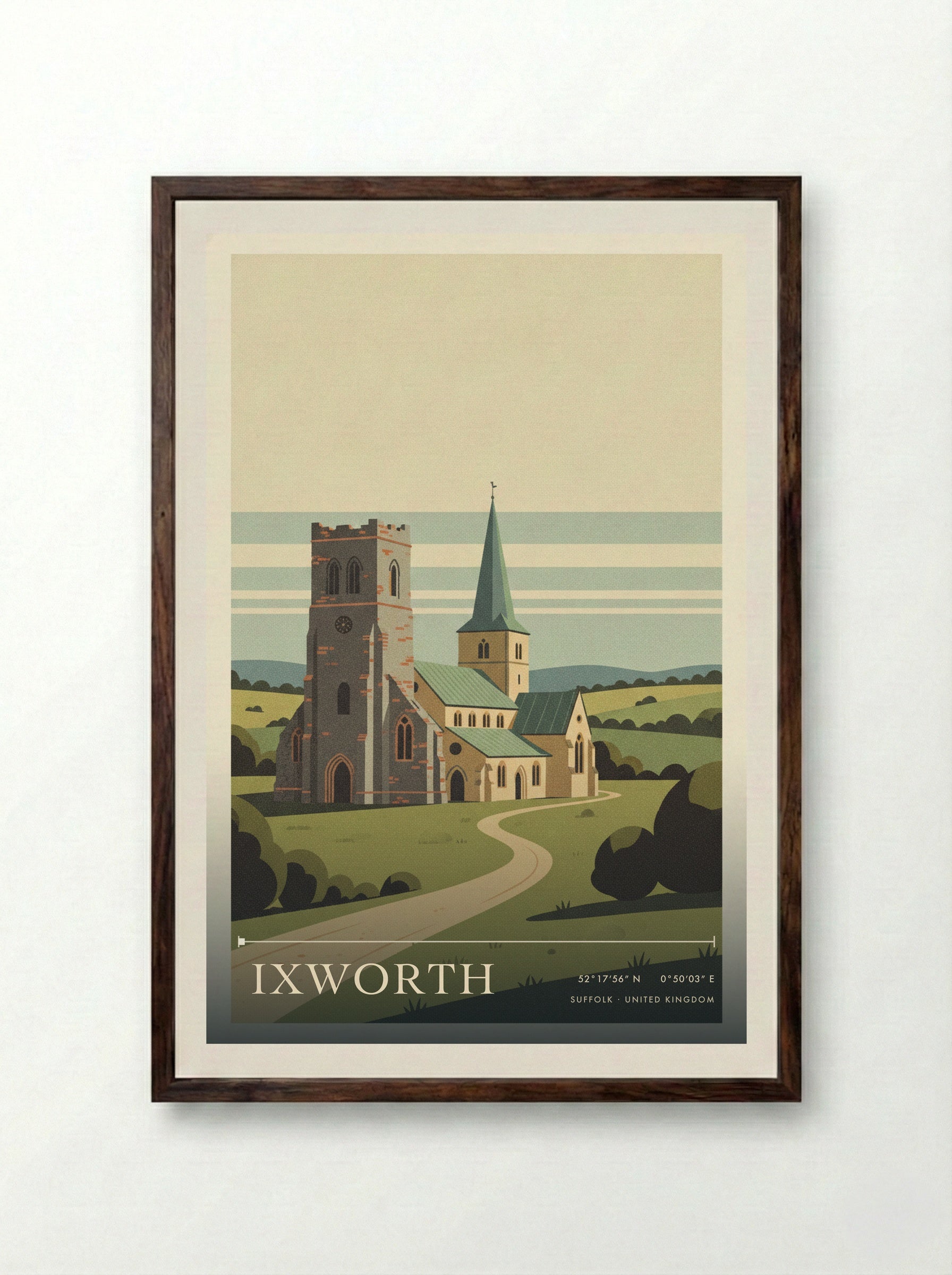 Ixworth Suffolk United Kingdom Travel Poster - Framed Print Dark Wood