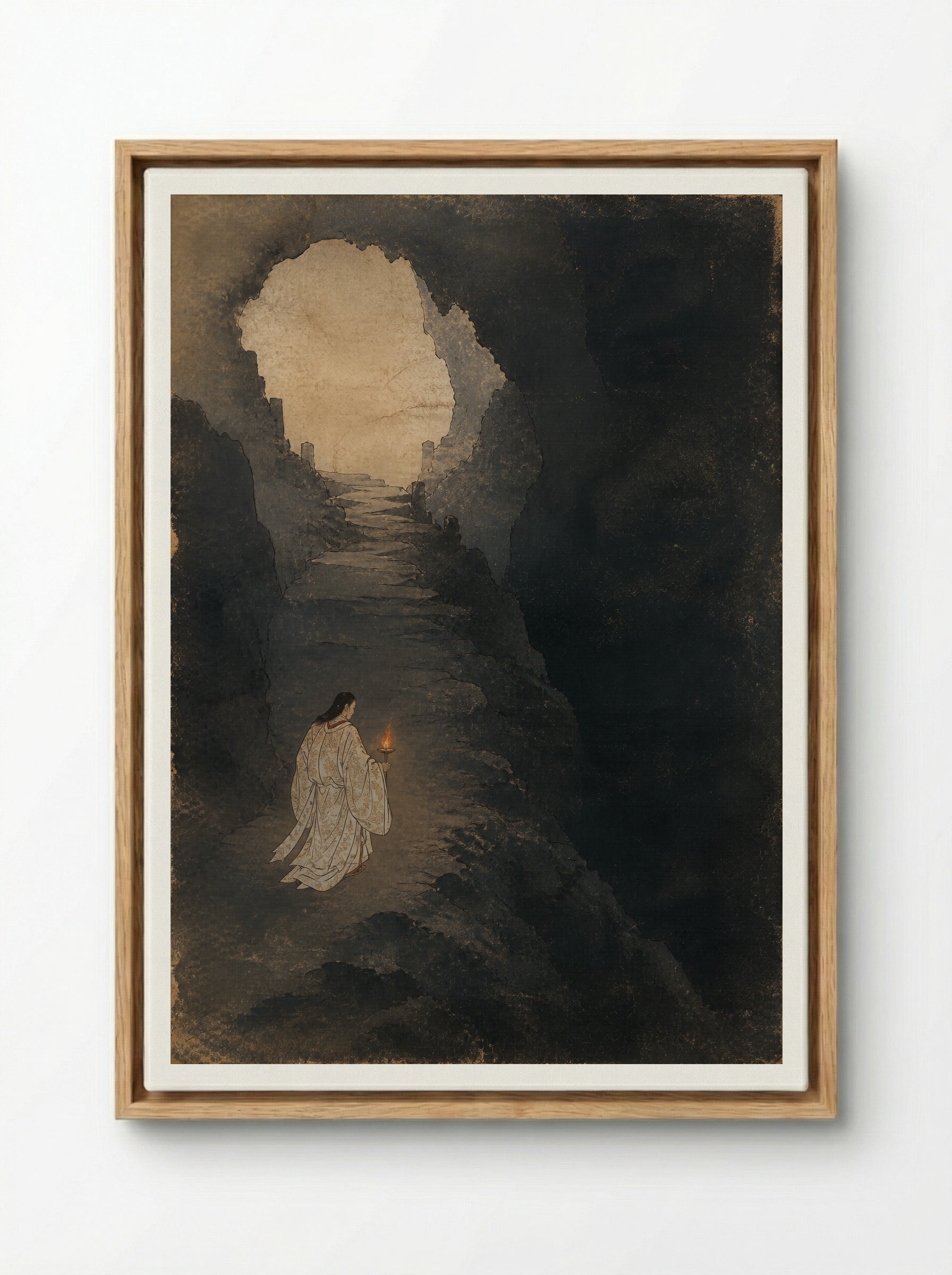 Izanagi at Yomi: Down the Slope of Yomi - Framed Canvas Wood
