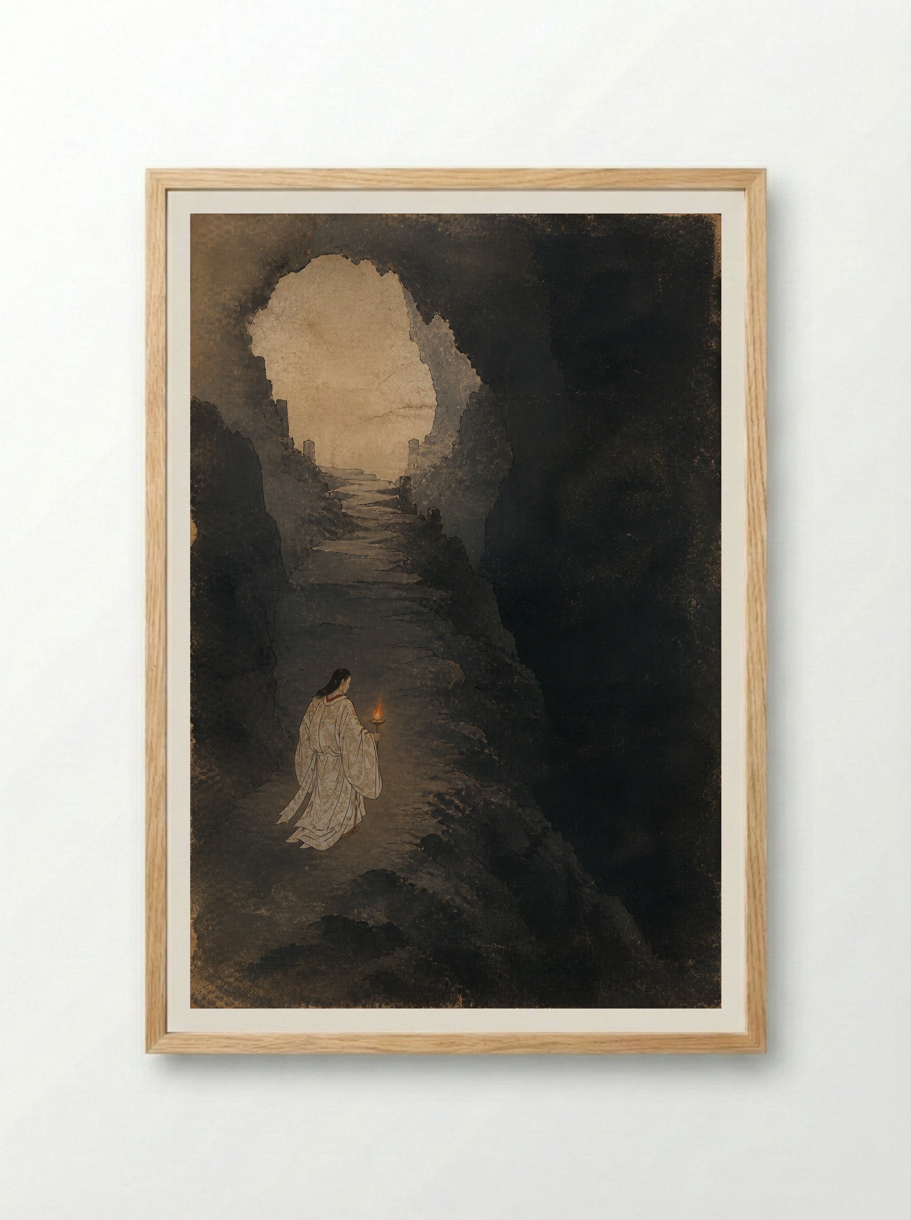 Izanagi at Yomi: Down the Slope of Yomi - Framed Print Wood