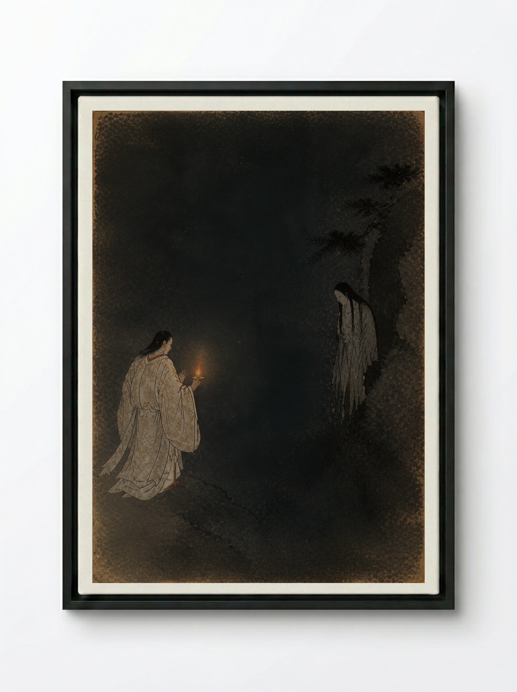 Izanagi at Yomi: The Fire Shows the Dead - Framed Canvas Black