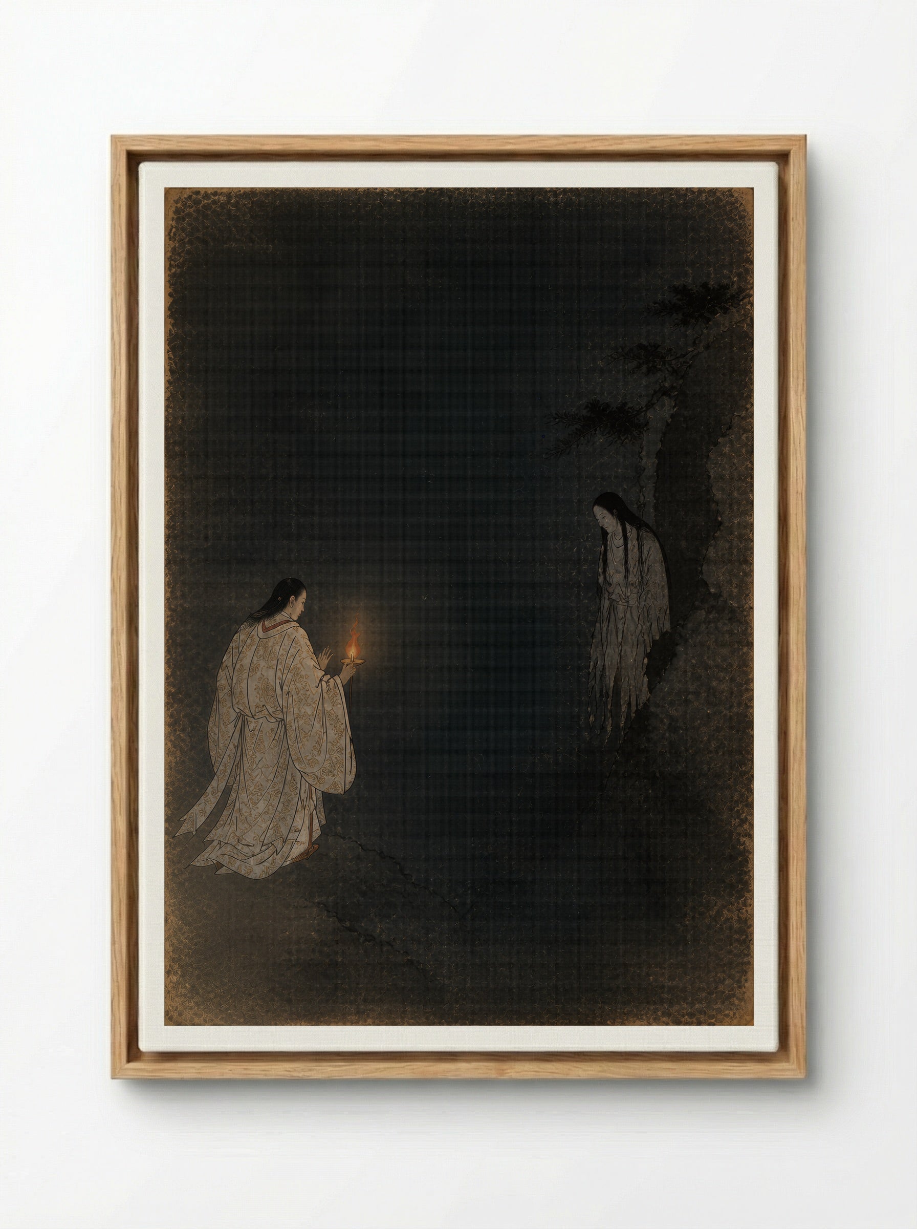 Izanagi at Yomi: The Fire Shows the Dead - Framed Canvas Wood
