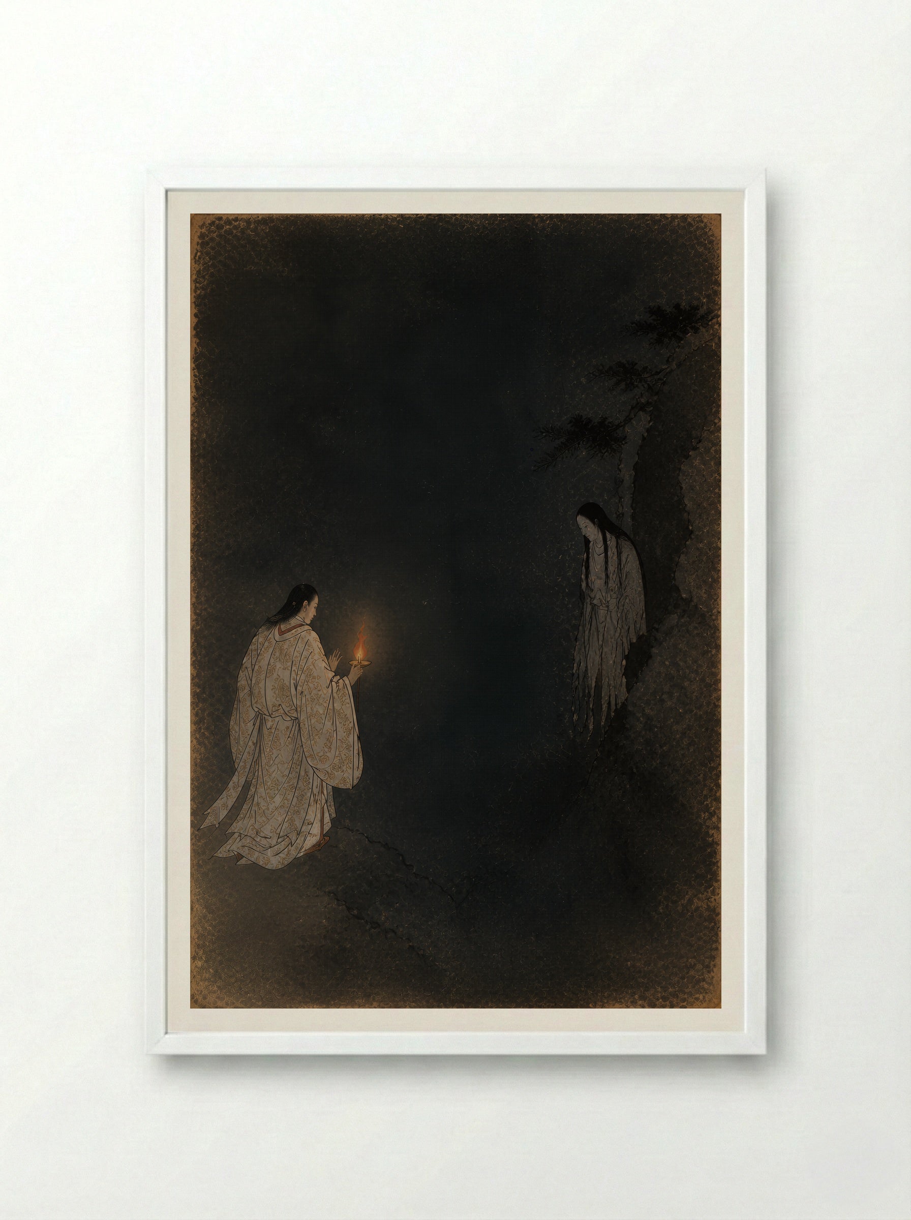 Izanagi at Yomi: The Fire Shows the Dead - Framed Print White