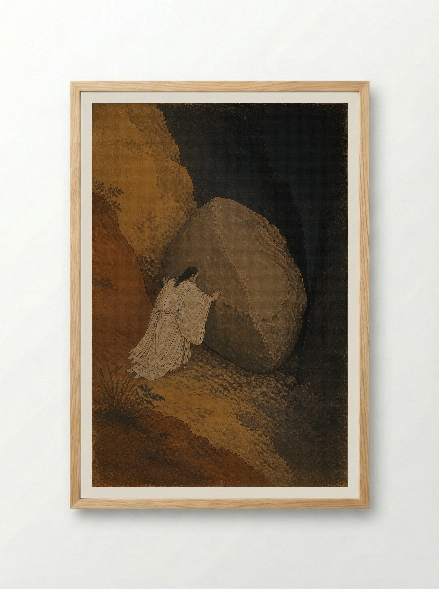 Izanagi at Yomi: The Stone Between Worlds - Framed Print Wood