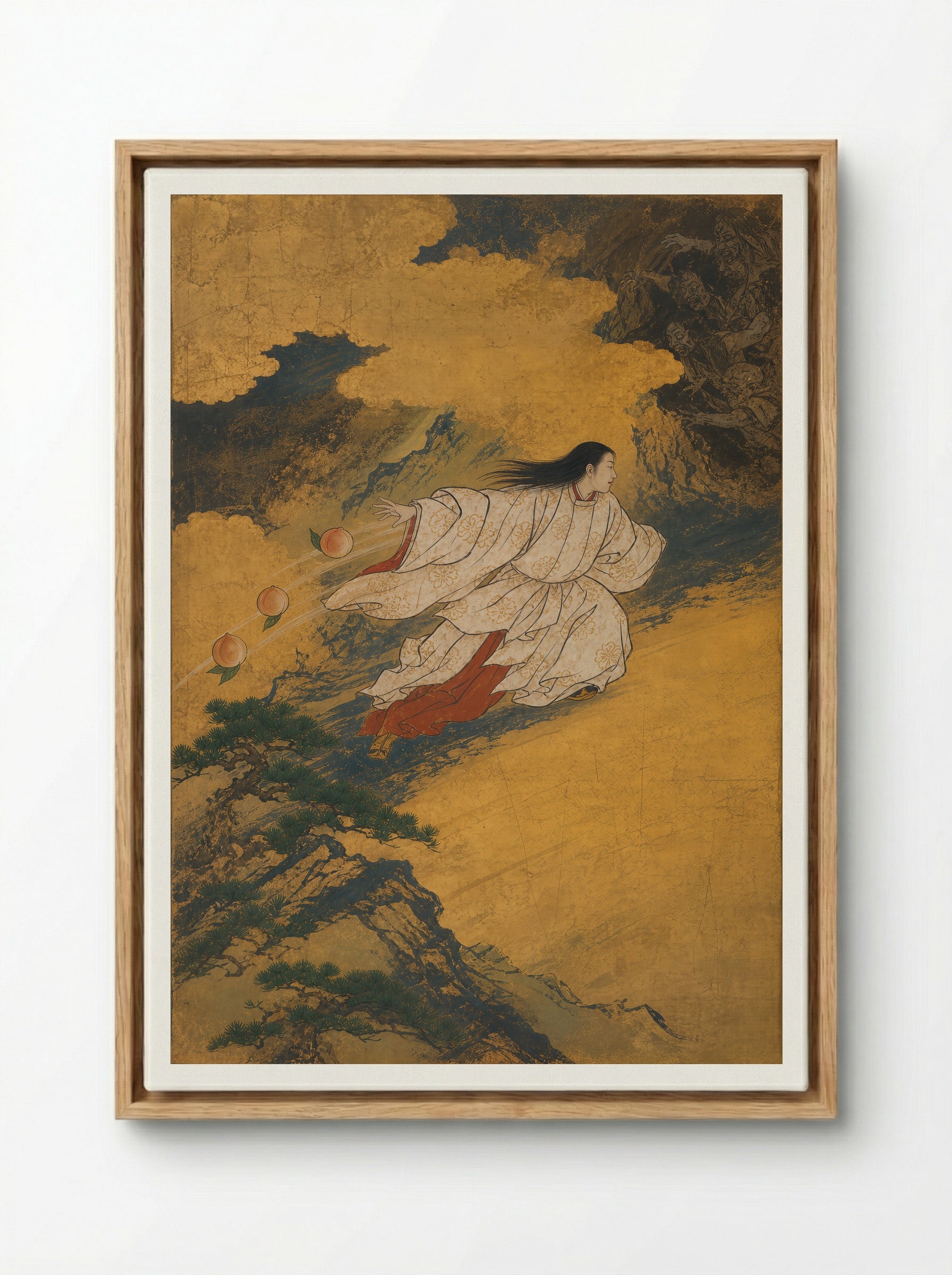 Izanagi at Yomi: Three Peaches at the Pass - Framed Canvas Wood