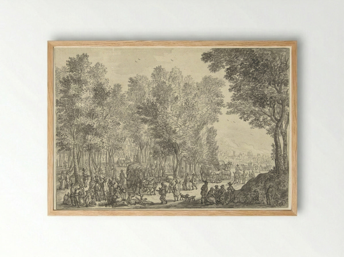 Jaarmarkt onder bomen - Hendrik Soukens - Framed Print Wood