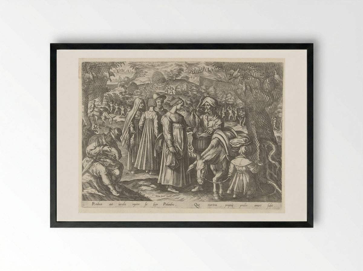 Jacht op duiven (Dove Hunting) - Philips Galle - Framed Print Black