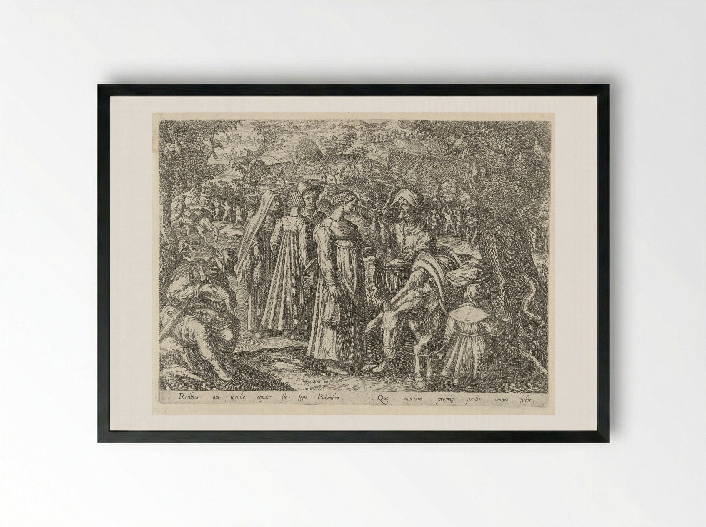 Jacht op duiven (Dove Hunting) - Philips Galle - Framed Print Black