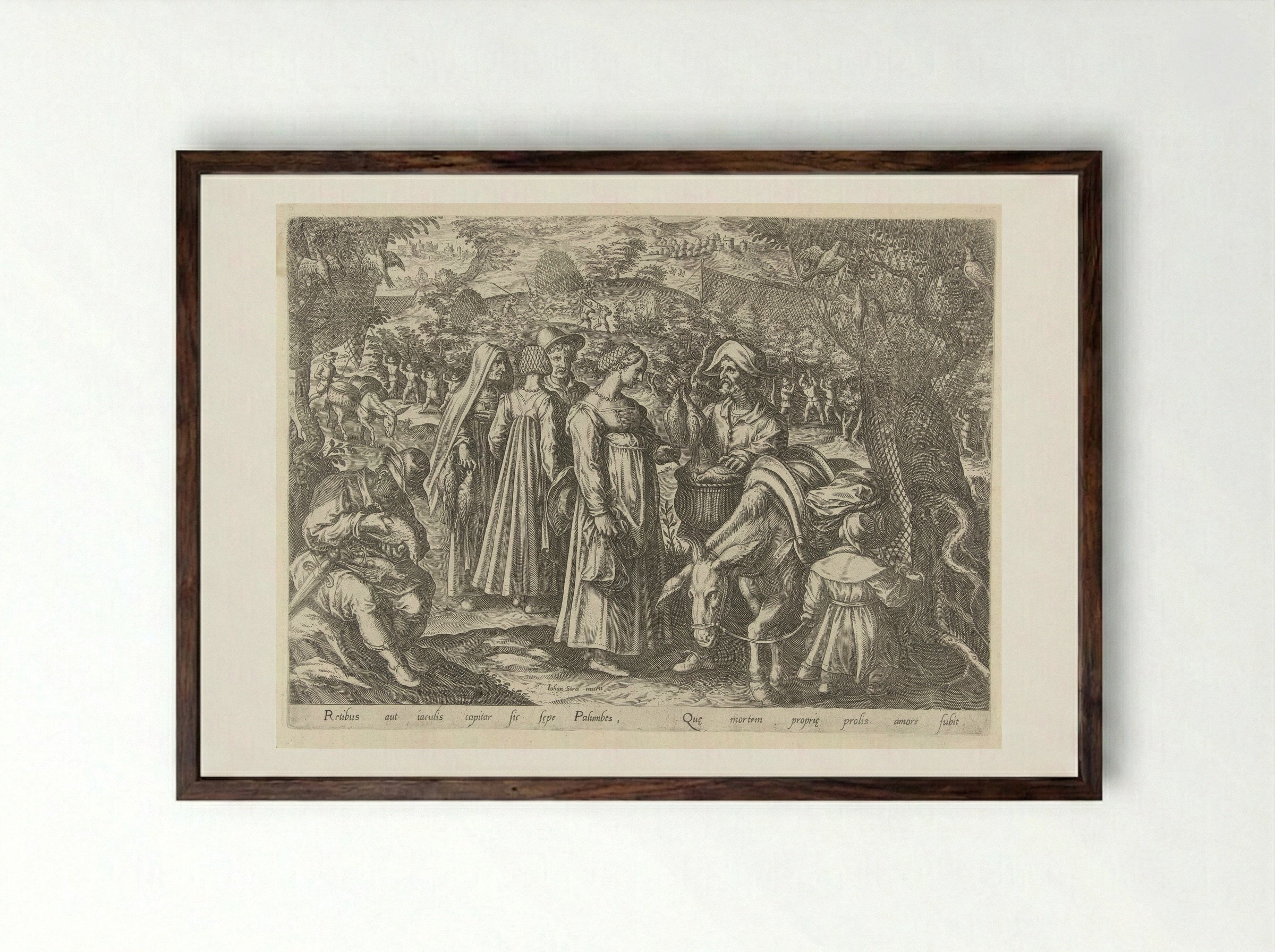 Jacht op duiven (Dove Hunting) - Philips Galle - Framed Print Dark Wood