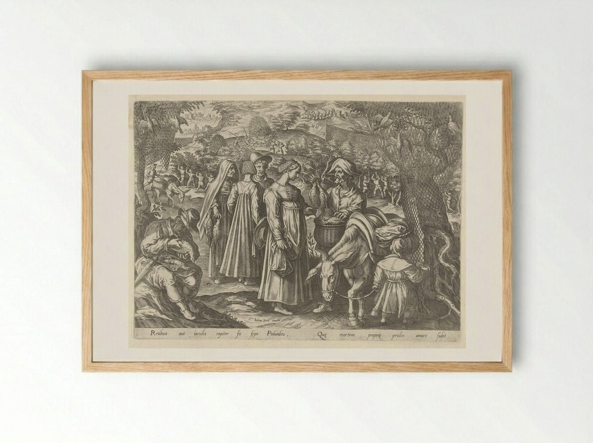 Jacht op duiven (Dove Hunting) - Philips Galle - Framed Print Wood