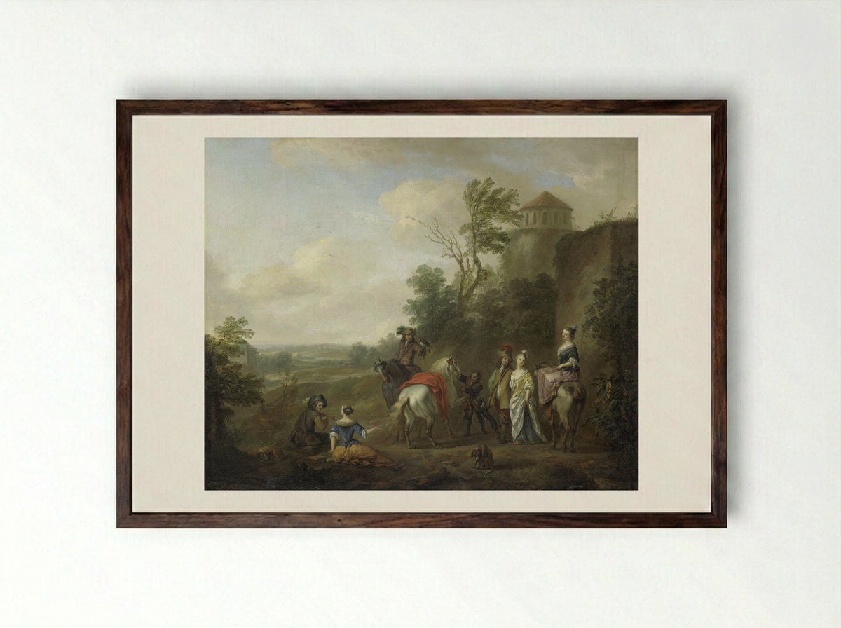 Jachtgezelschap (Hunting Party) - Karel van Falens - Framed Print Dark Wood