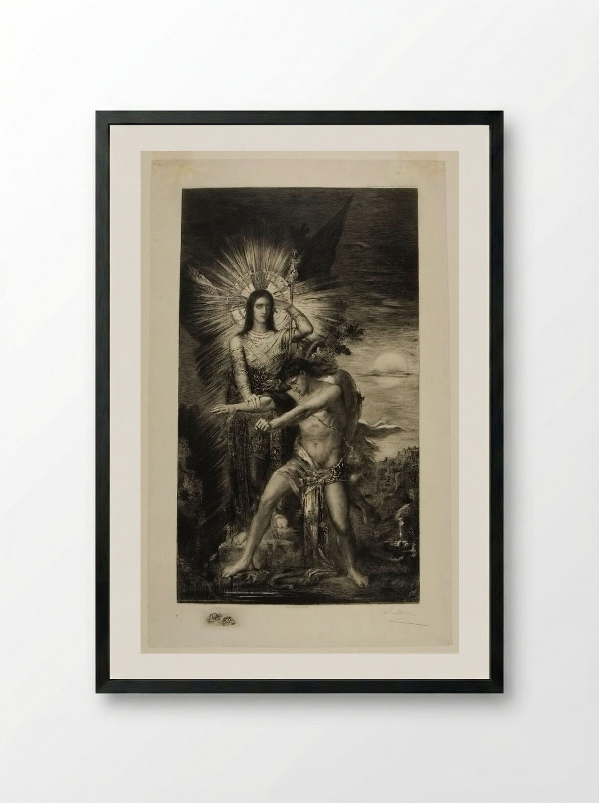 Jacob Struggling with the Angel - Charles Albert Waltner - Framed Print Black
