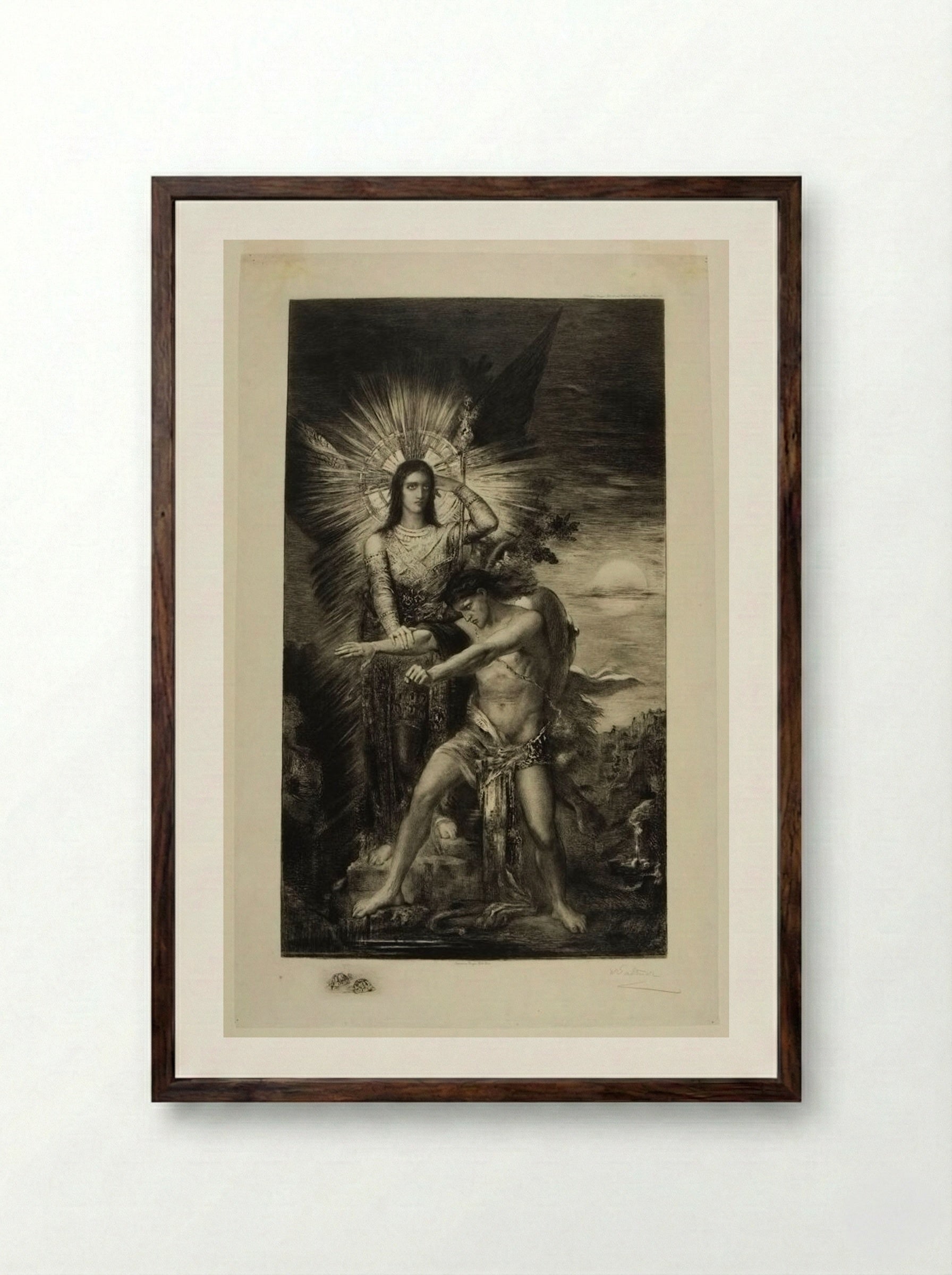 Jacob Struggling with the Angel - Charles Albert Waltner - Framed Print Dark Wood