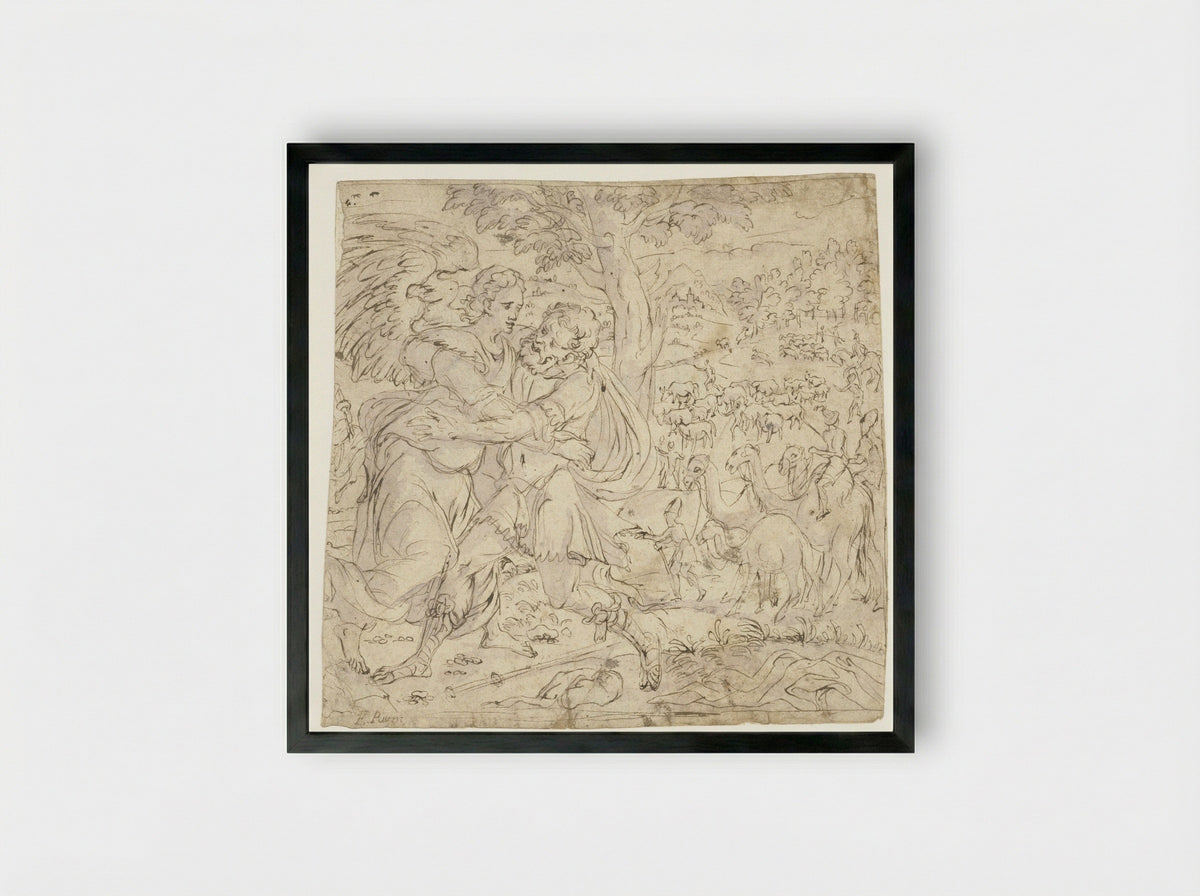 Jacob Wrestling with the Angel - Meester van de Lucas-Maanden - Framed Print Black