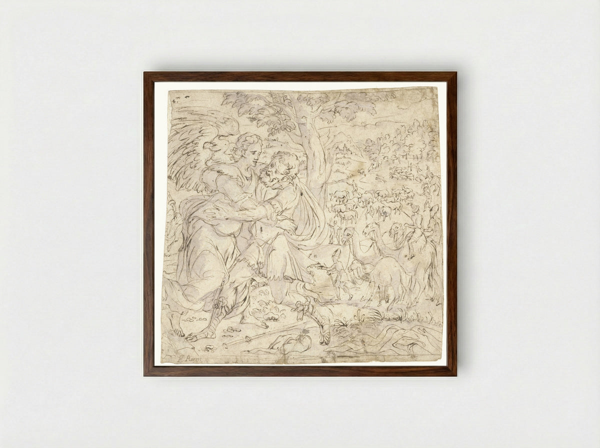 Jacob Wrestling with the Angel - Meester van de Lucas-Maanden - Framed Print Dark Wood
