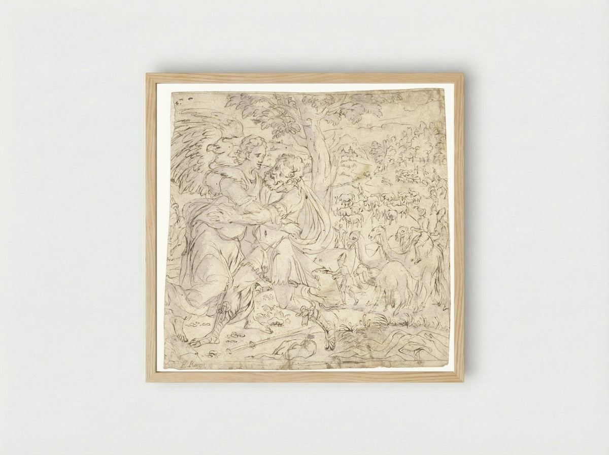 Jacob Wrestling with the Angel - Meester van de Lucas-Maanden - Framed Print Wood