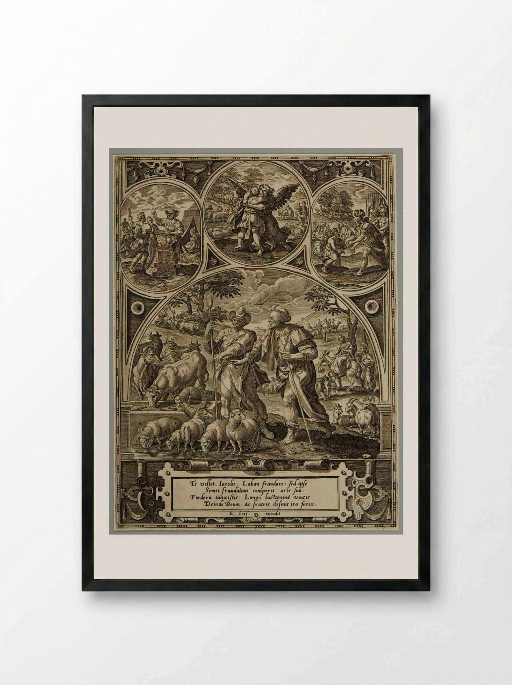 Jacob and Laban - Adriaen Collaert - Framed Print Black