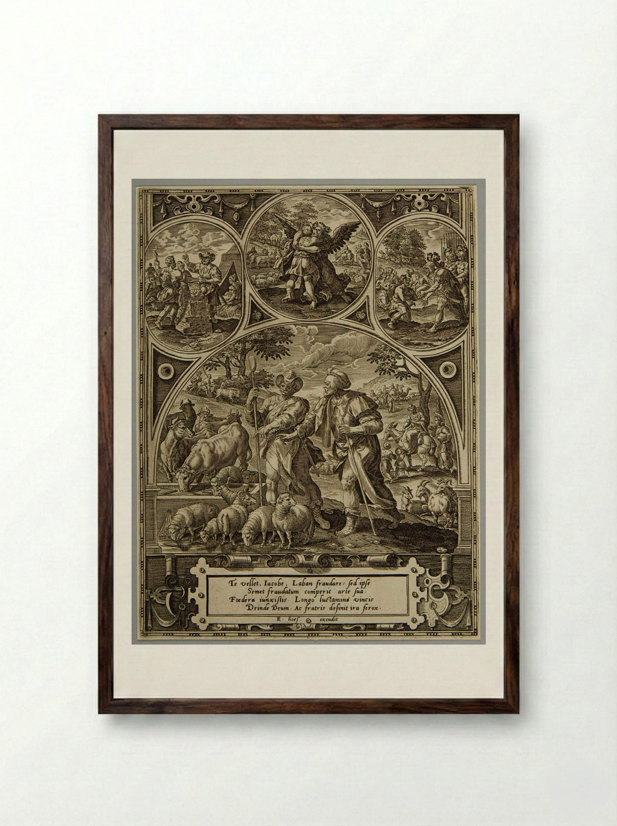 Jacob and Laban - Adriaen Collaert - Framed Print Dark Wood