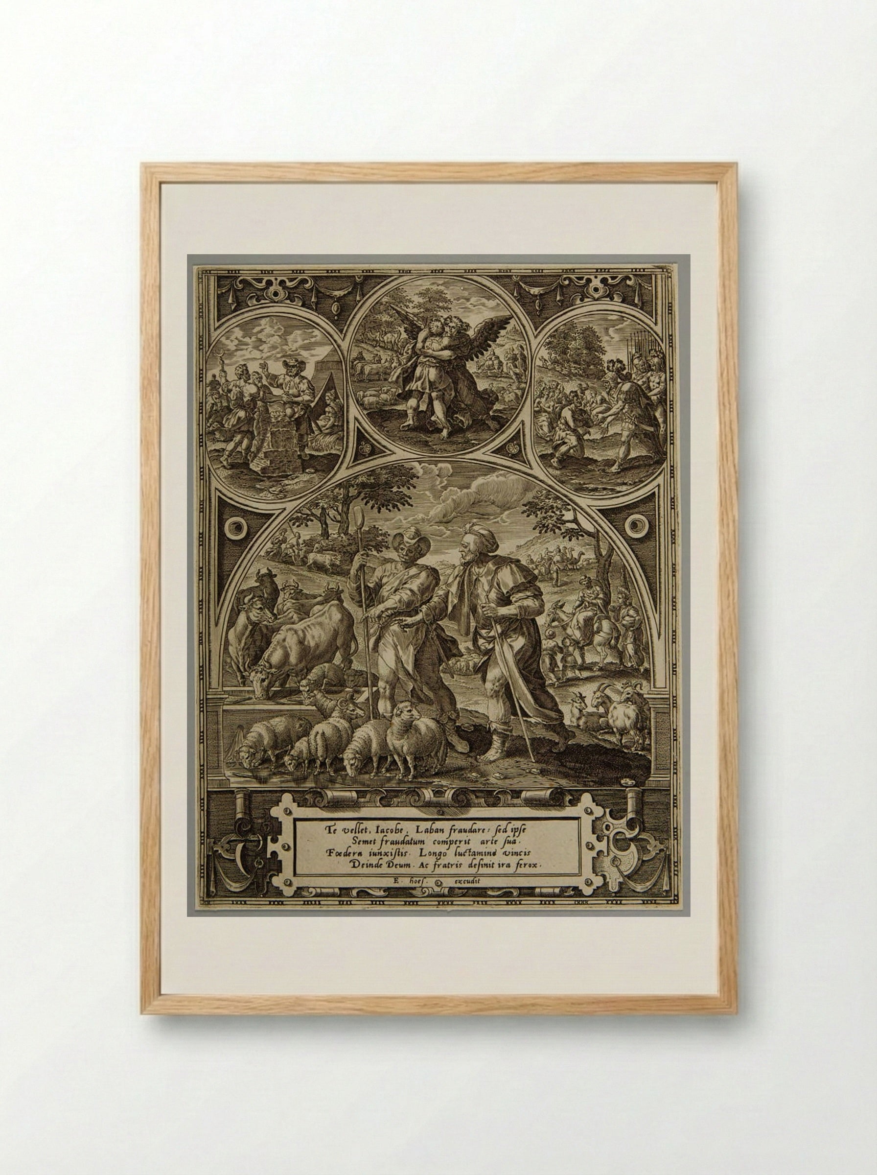 Jacob and Laban - Adriaen Collaert - Framed Print Wood