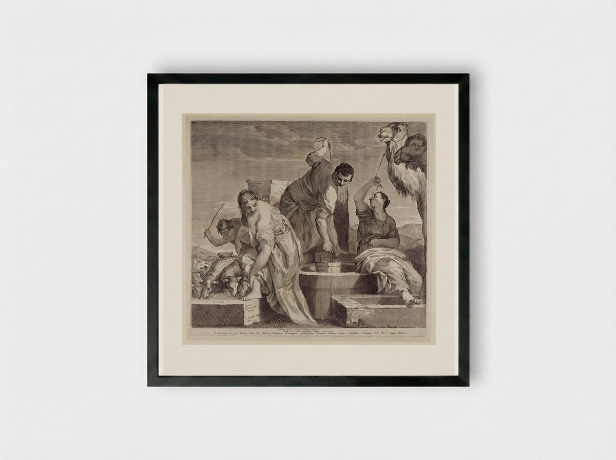 Jacob and Rachel at the Well - Claude Mellan - Framed Print Black