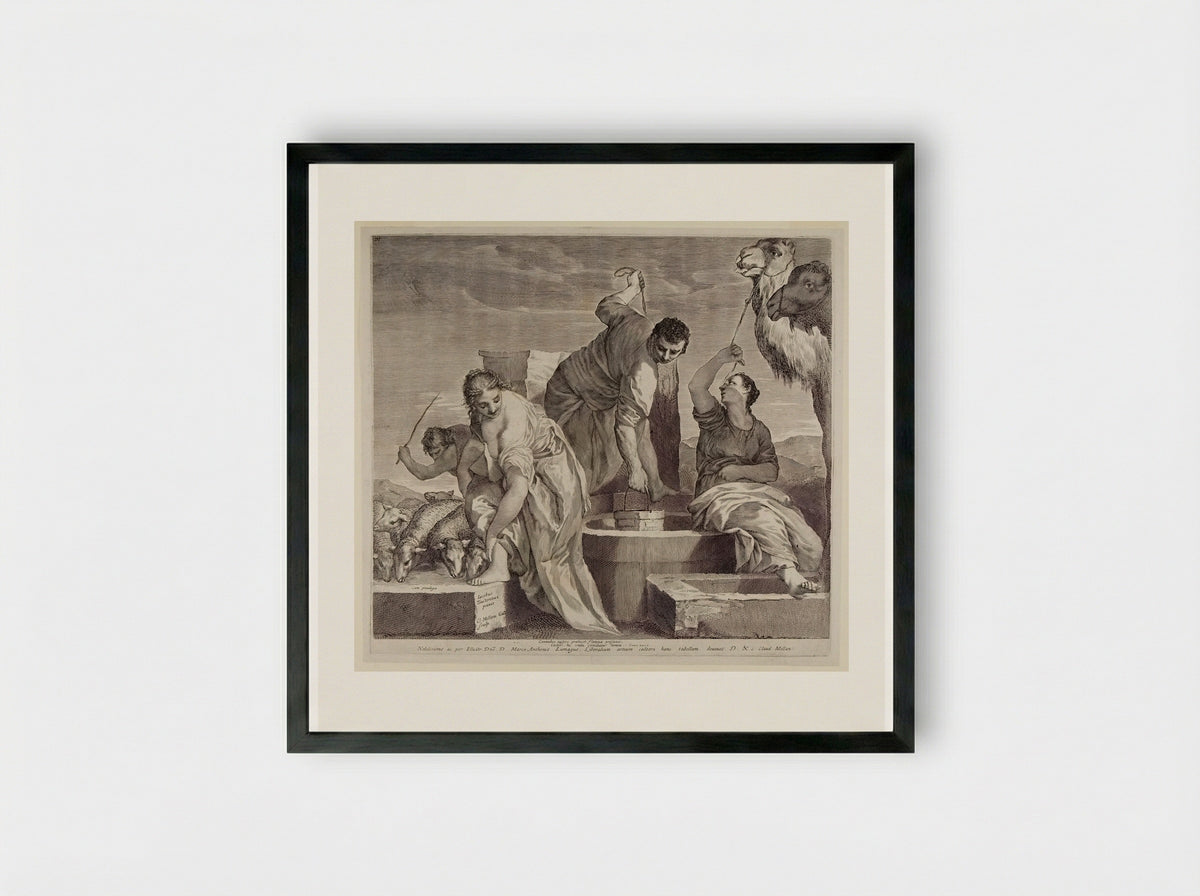 Jacob and Rachel at the Well - Claude Mellan - Framed Print Black
