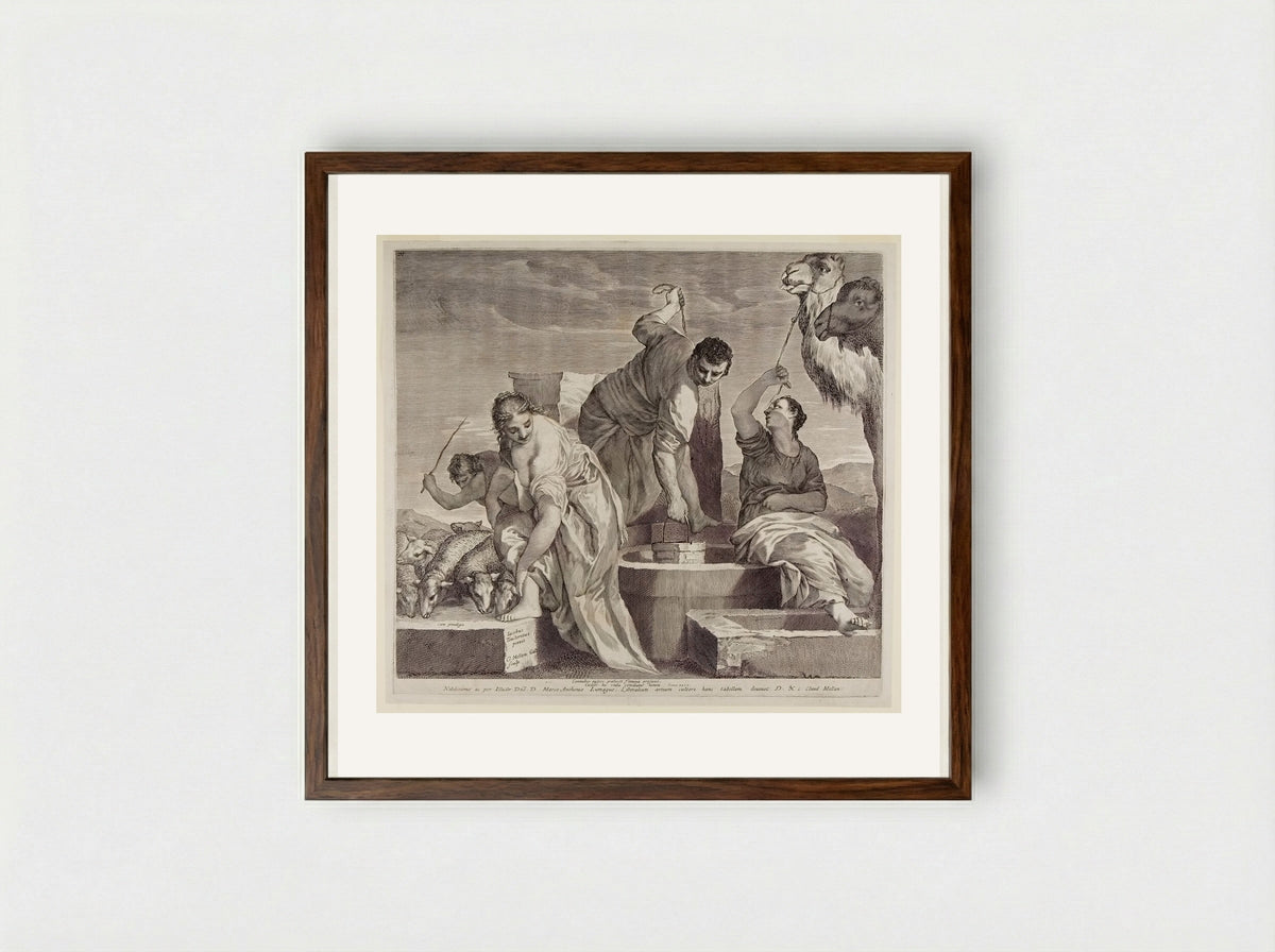 Jacob and Rachel at the Well - Claude Mellan - Framed Print Dark Wood