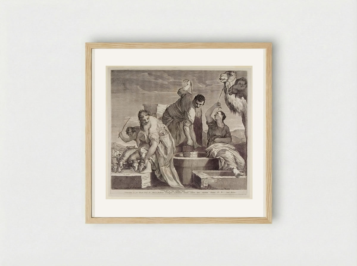Jacob and Rachel at the Well - Claude Mellan - Framed Print Wood