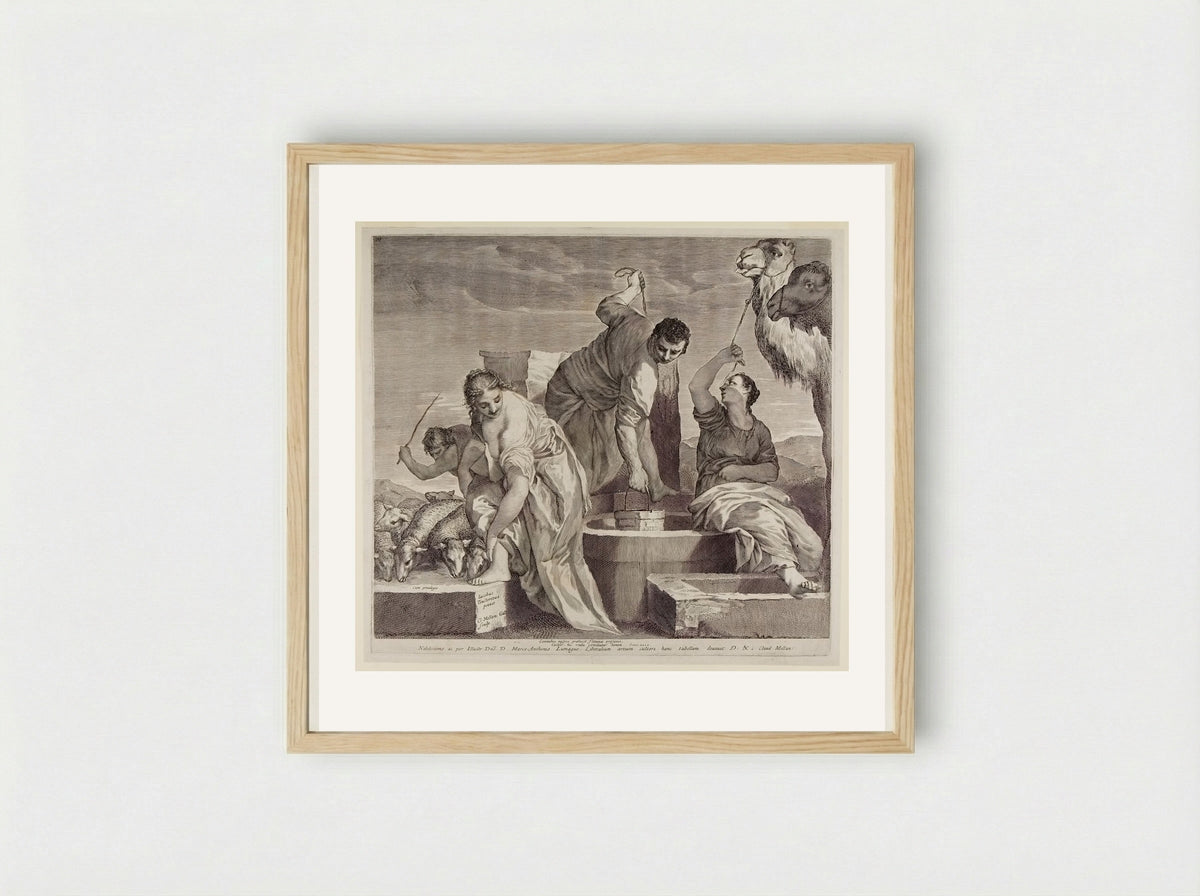 Jacob and Rachel at the Well - Claude Mellan - Framed Print Wood