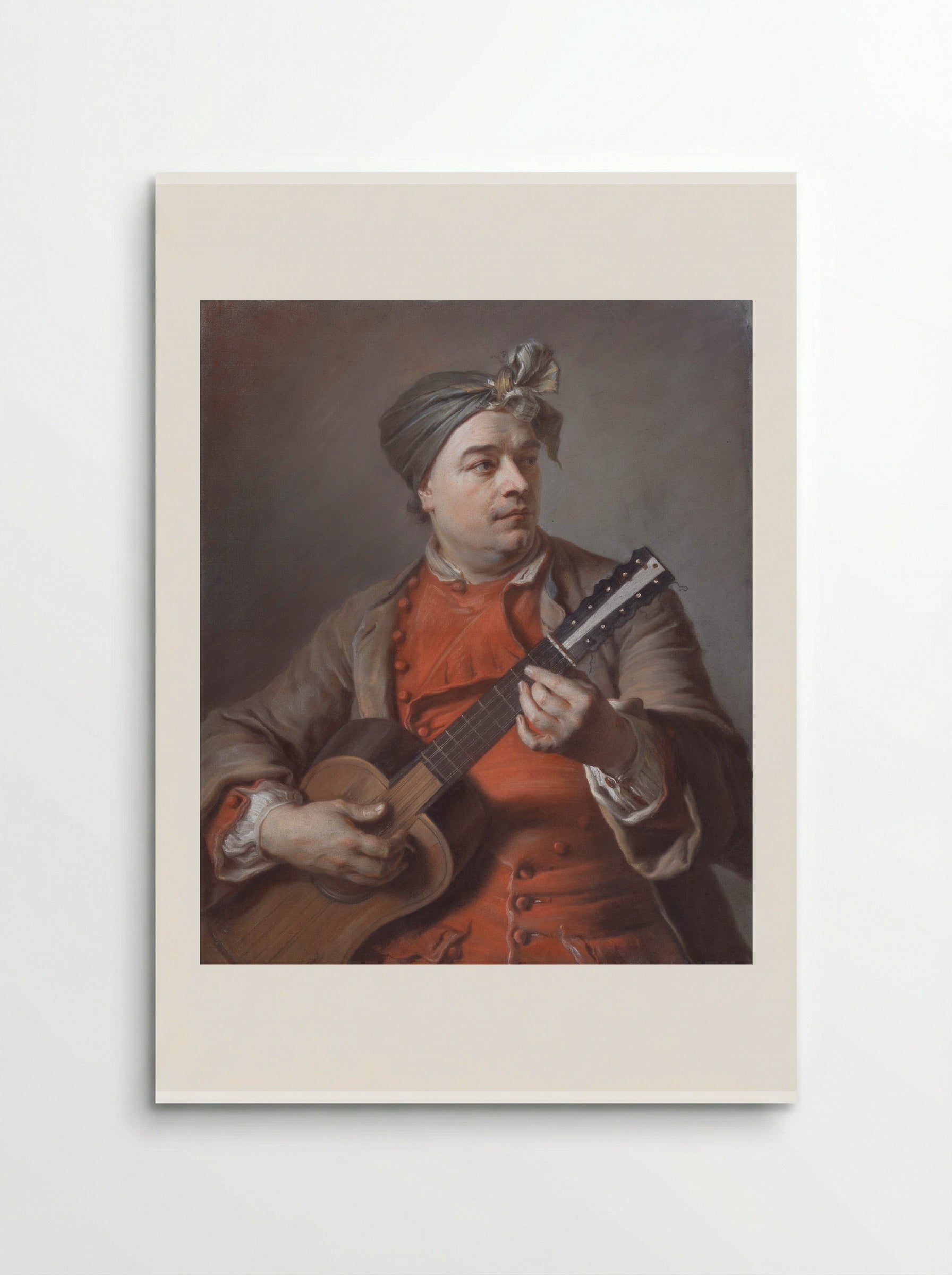 Jacques Dumont le Romain playing the guitar - Maurice Quentin de La Tour - Poster